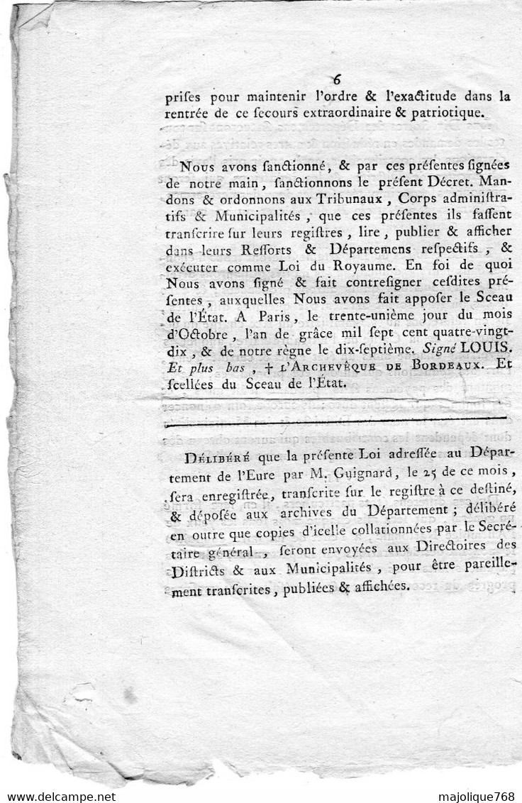 LOI - Concernant la Contribution Patriotique . Donnée à Paris , le 31 Octobre 1790 - 8 pages