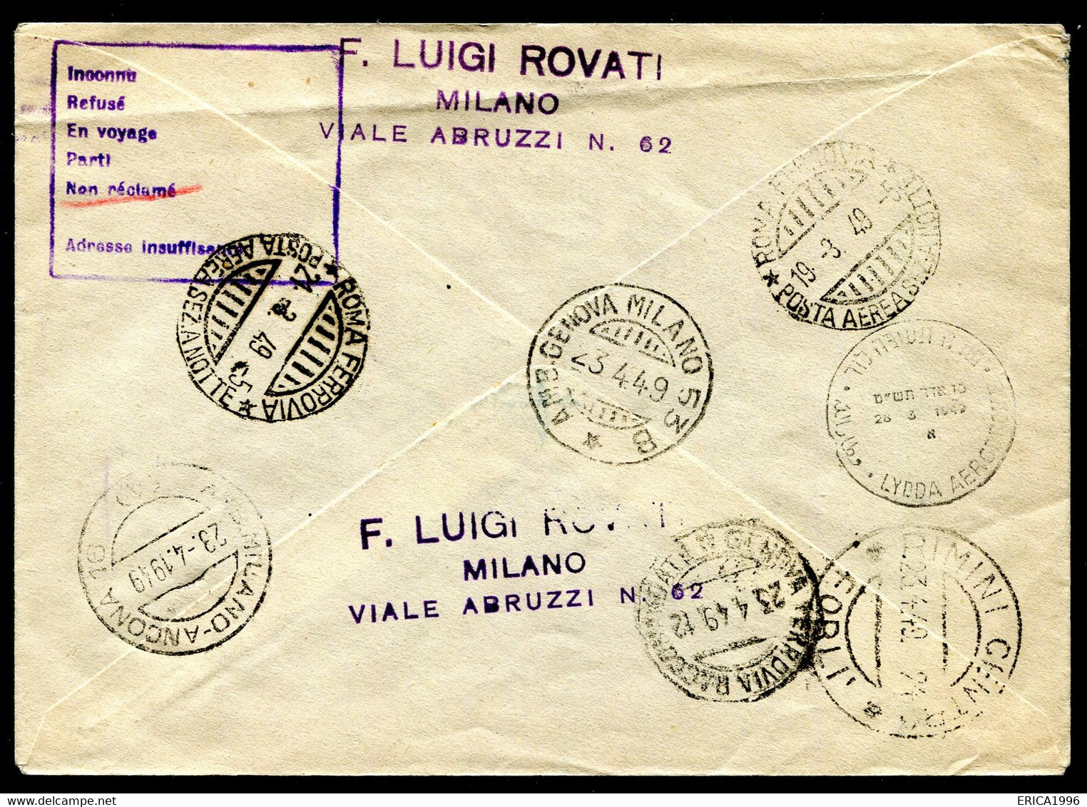 Z1624 SAN MARINO 1949 PRIMI VOLI Aerogramma Raccomandato Da San Marino 17.3.1949, Predisposto Per Il Primo Volo LAI Roma - Lettres & Documents