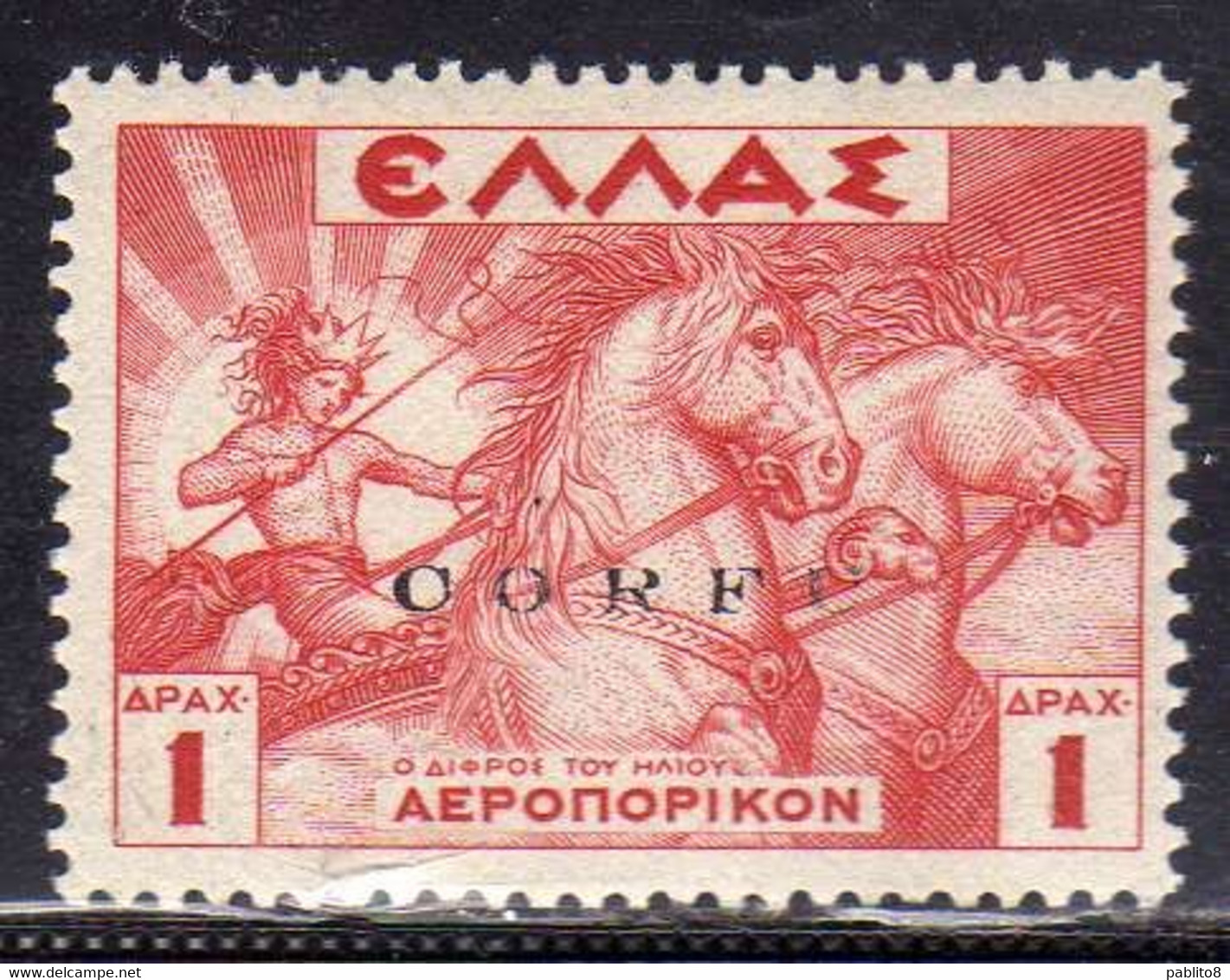 CORFU' 1941 POSTA AEREA SOPRASTAMPATO  DI GRECIA AIR MAIL OVERPRINTED GREECE DRACME 1d MNH FIRMATO SIGNED - Korfu