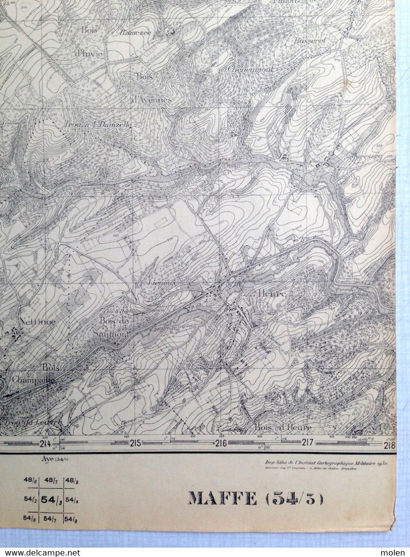 Situati 1924 MAFFE Havelange CARTE ETAT MAJOR 54/3 MIECRET JENEFFE HEURE NETTINNE SOMAL BARVAUX-CONDROZ PORCHERESSE S537 - Havelange