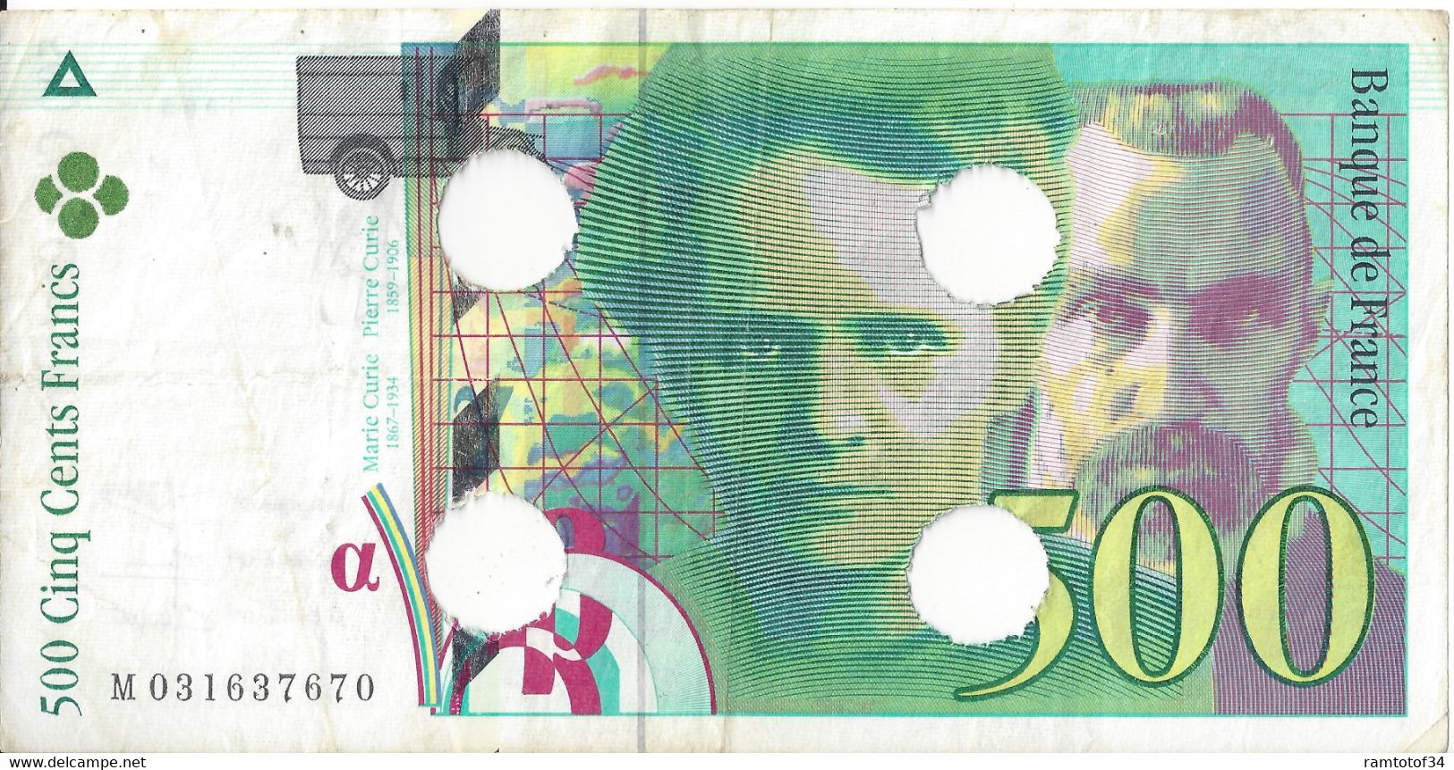 FRANCE - 500 Francs Pierre Et Marie Curie 1995 ( Détruit Par La BDF) Rare Rare - 500 F 1994-2000 ''Pierre En Marie Curie''