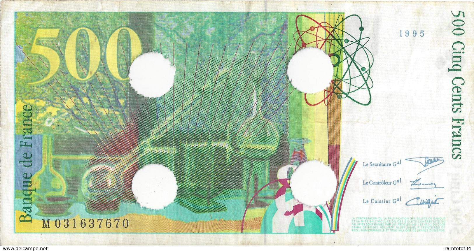 FRANCE - 500 Francs Pierre Et Marie Curie 1995 ( Détruit Par La BDF) Rare Rare - 500 F 1994-2000 ''Pierre En Marie Curie''