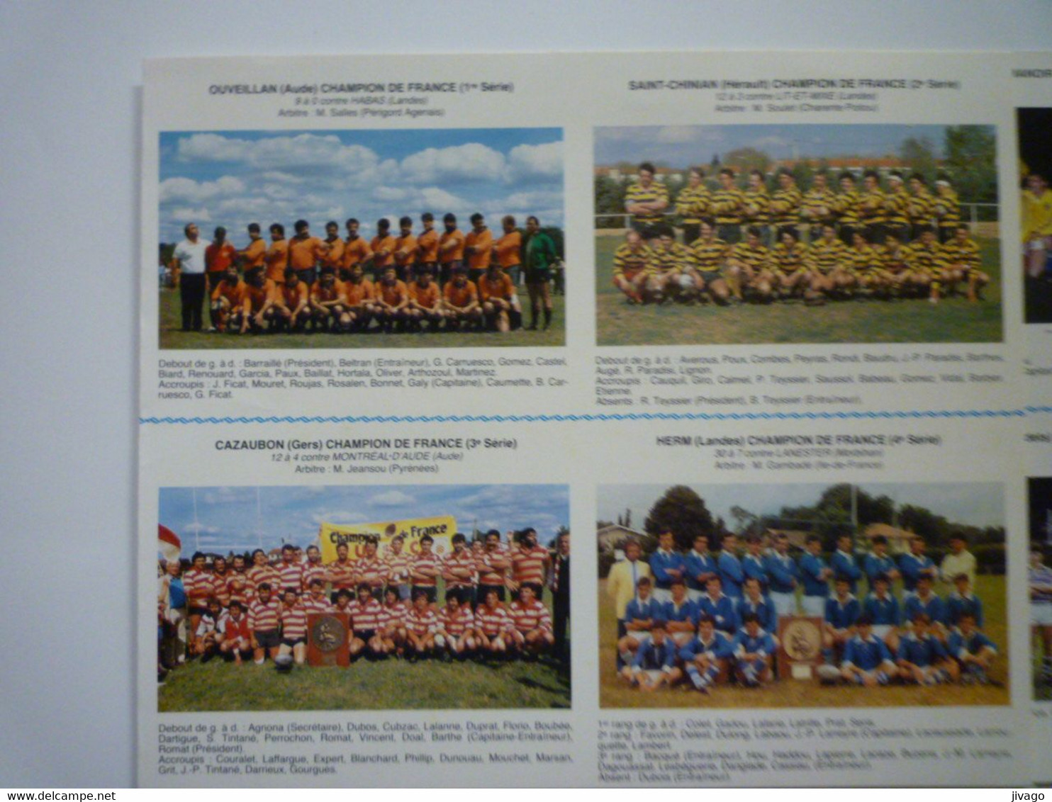 2021 - 281  XV EQUIPES DE RUGBY  Au Tableau D'honneur 1984 - 1985    XXX - Rugby