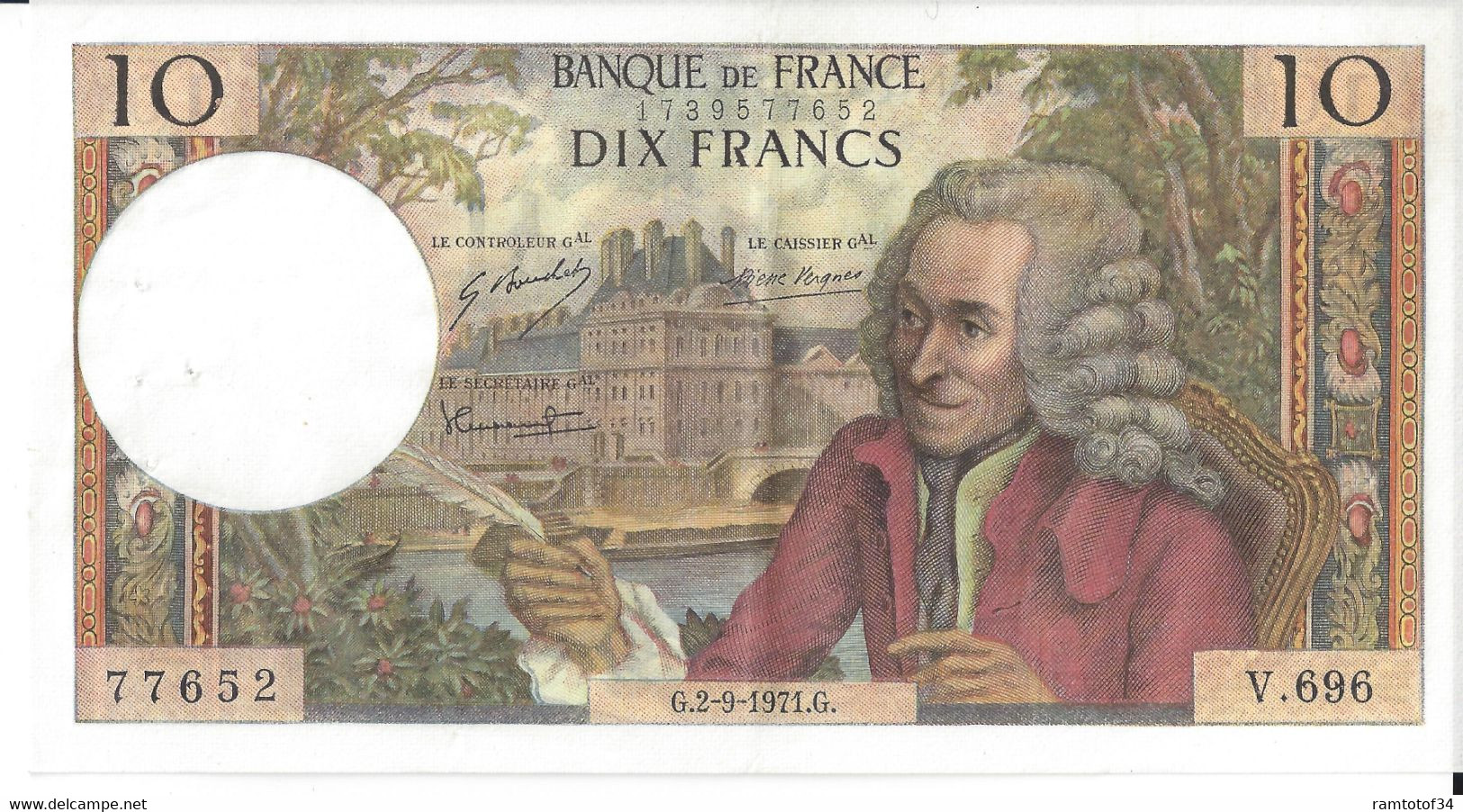 FRANCE - 10 Francs Voltaire 1972 (G.2-9-1971.G)77652 - 10 F 1972-1978 ''Berlioz''