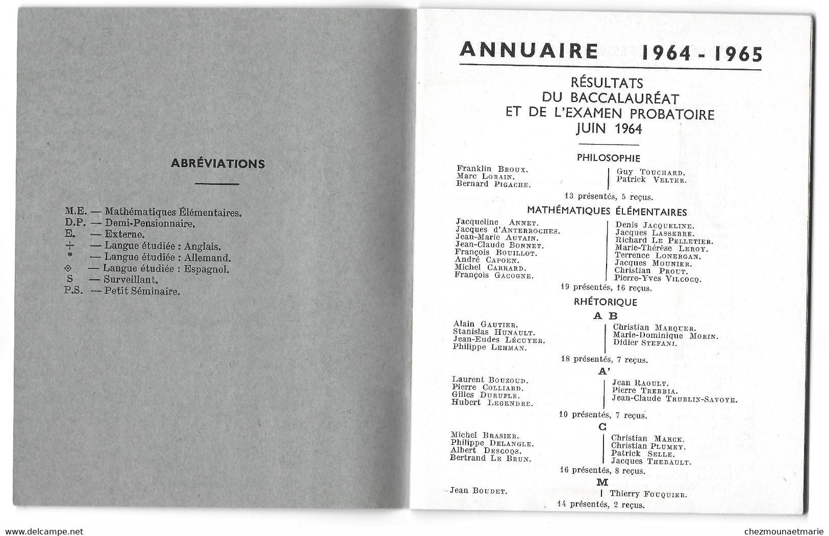 1964 1965 EVREUX - ANNUAIRE DE SAINT FRANCOIS DE SALES - LISTES DES ENSEIGNANTS, DES ELEVES, DES RESULTATS DU BAC - Sonstige & Ohne Zuordnung