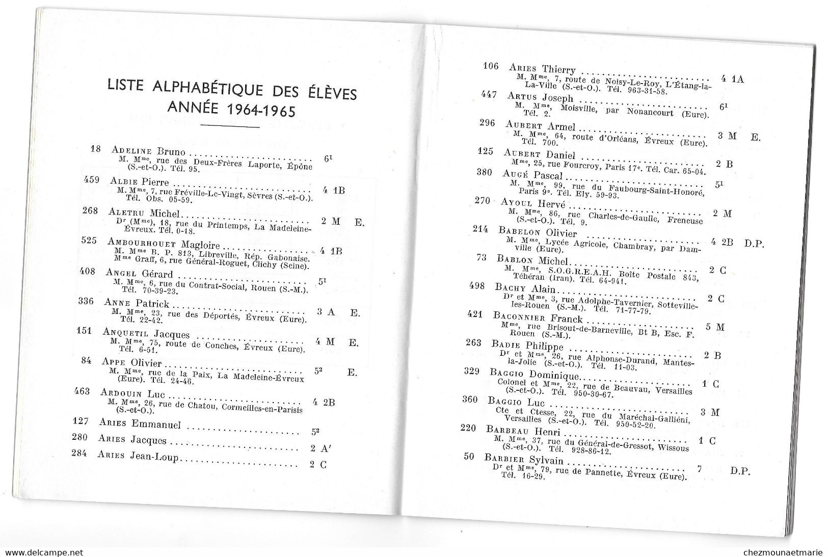 1964 1965 EVREUX - ANNUAIRE DE SAINT FRANCOIS DE SALES - LISTES DES ENSEIGNANTS, DES ELEVES, DES RESULTATS DU BAC - Sonstige & Ohne Zuordnung