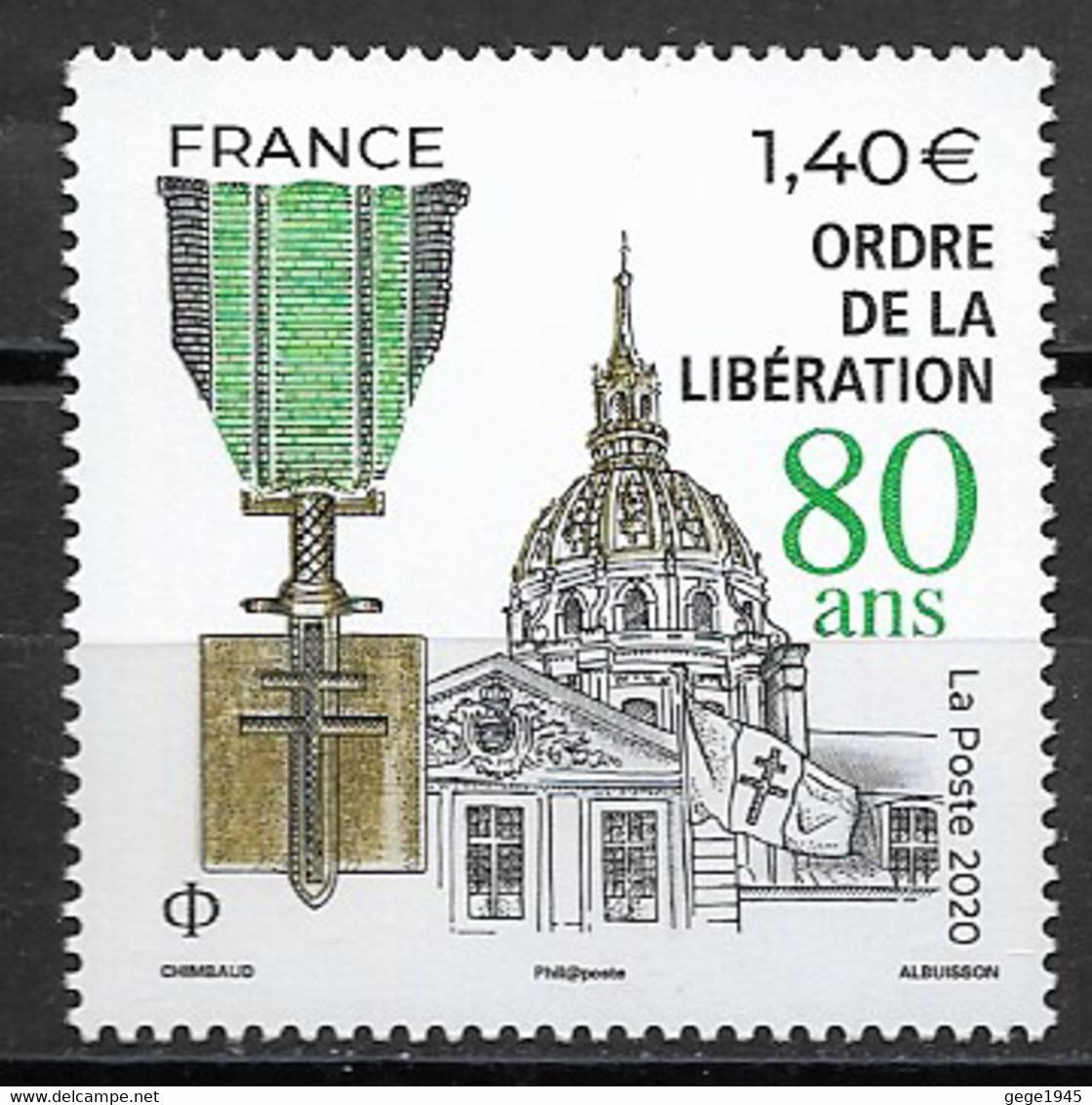France 2020   Neuf **  N° 5458   Ordre De La Libération ( 80 Ans ) -  à  1,40 € - Unused Stamps