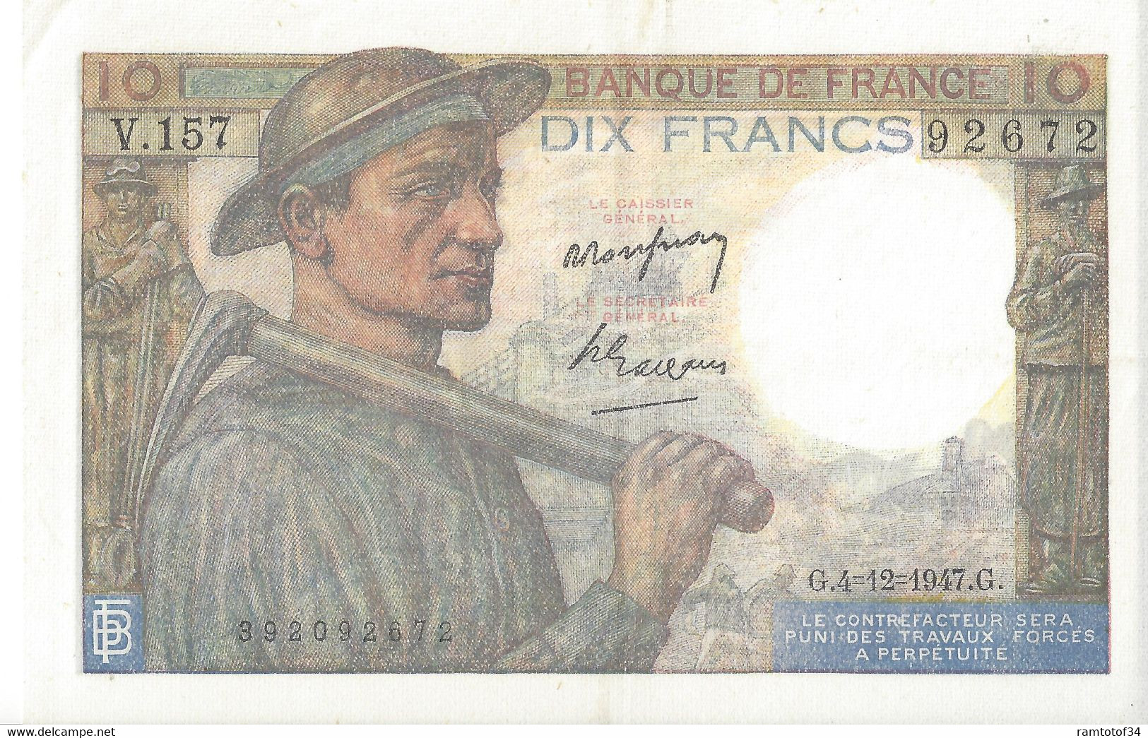 FRANCE - 10 Francs Mineur 1947 (G.4=12=1947.G)92672 - 10 F 1941-1949 ''Mineur''