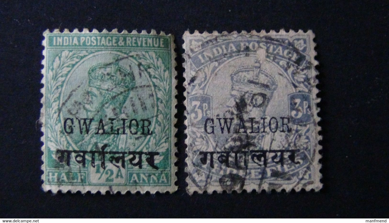 India - Gwalior - 1912 - Mi:IN-GW 51,52, Sn:IN-GW 51,52, Sg:IN-GW 67,68 O - Look Scan - Gwalior