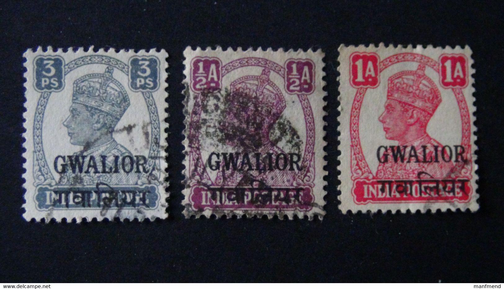India - Gwalior - 1943 - Mi:IN-GW 102,103,105 Sn:IN-GW 100,101,103 Yt:IN-GW 92,93,95 O - Look Scan - Gwalior
