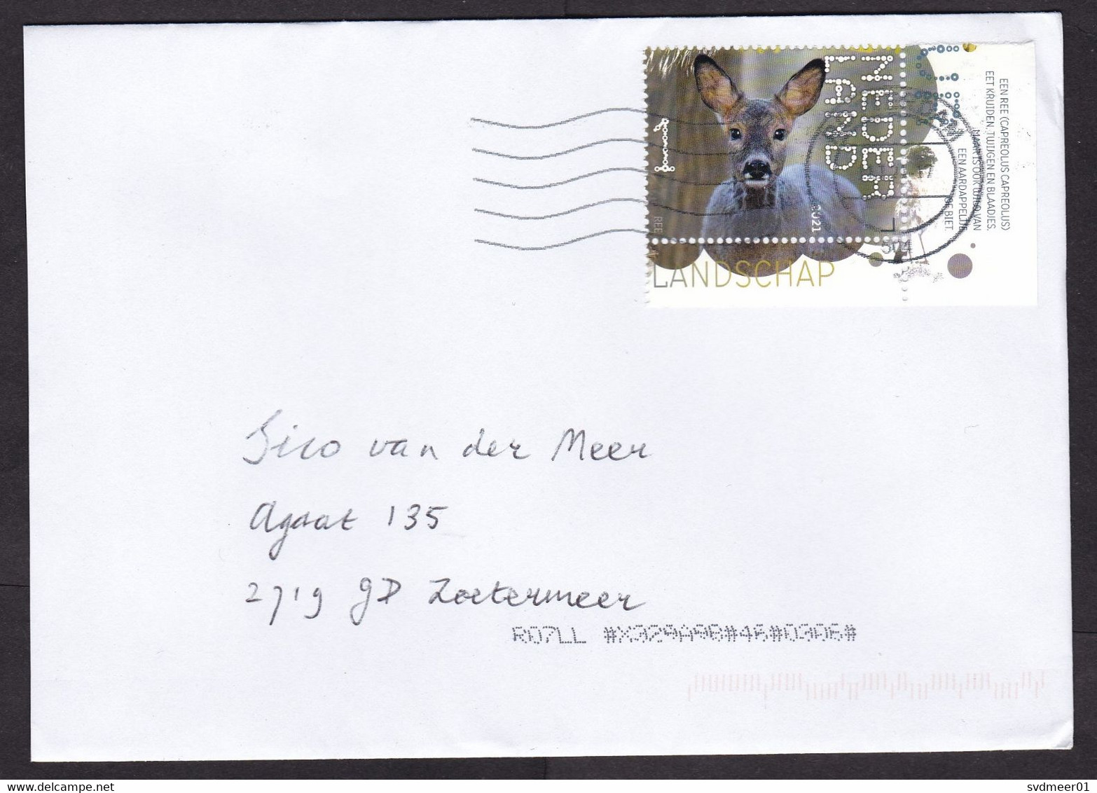 Netherlands: Cover, 2021, 1 Stamp + Tab, Roe Deer, Animal (traces Of Use) - Covers & Documents