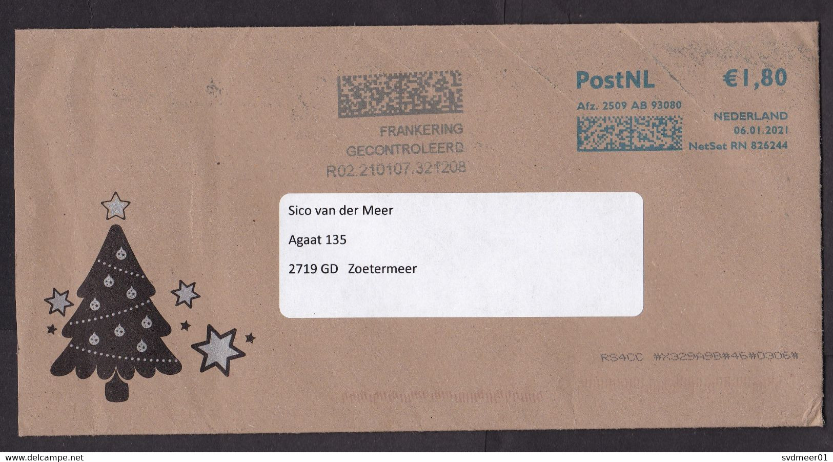 Netherlands: Cover, 2021, Meter Cancel, 1.80 Rate, Cancel Postage Control (minor Crease) - Briefe U. Dokumente