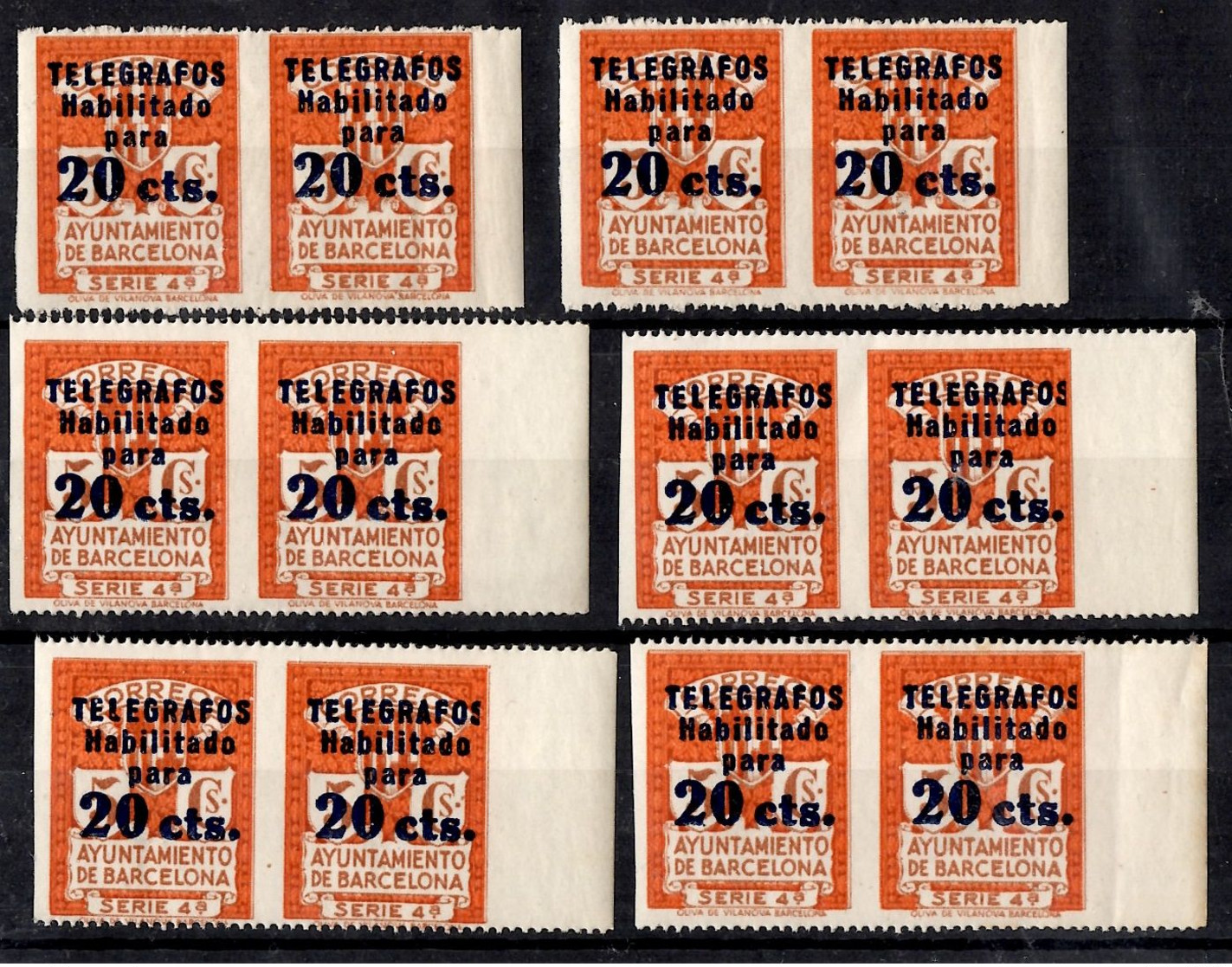 Espagne/Barcelone YT N° 19 Douze Timbres Variété Non Dentelés Verticalement Neufs ** MNH. TB Et Rare! A Saisir! - Barcelona