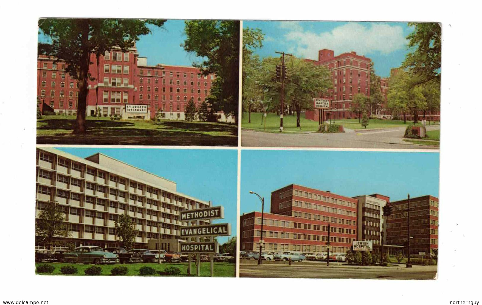 LOUISVILLE, Kentucky, USA, 4 Views Of Louisville Hospitals, All Named, 1950's Cars, 1966 Chrome Postcard - Louisville
