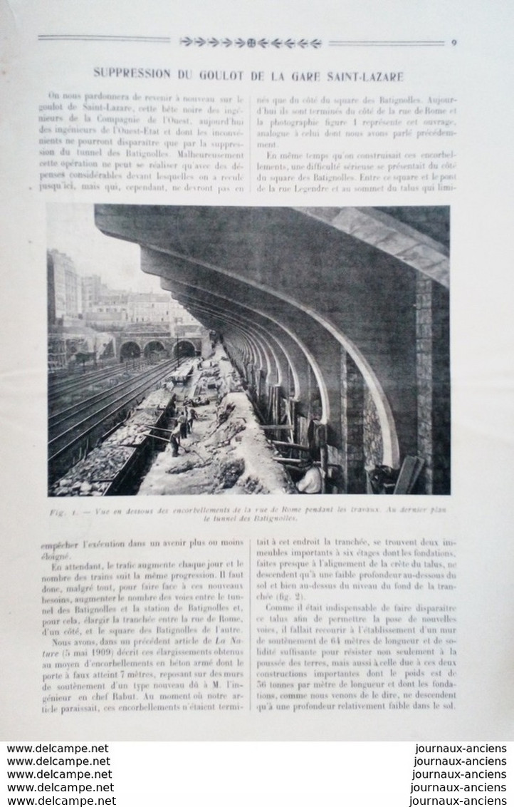 1909 GARE SAINT LAZARE SUPPRESSION DU GOULOT - TUNNEL DES BATIGNOLLES - Andere & Zonder Classificatie