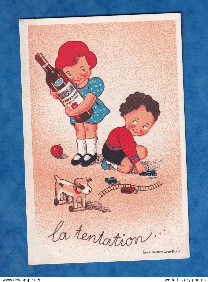 Publicité Ancienne Format CPA - Maison F. SENECLAUZE Saint Eugène Oran Algérie - Illustrateur Enfant Jouet Bouteille Vin - Advertising