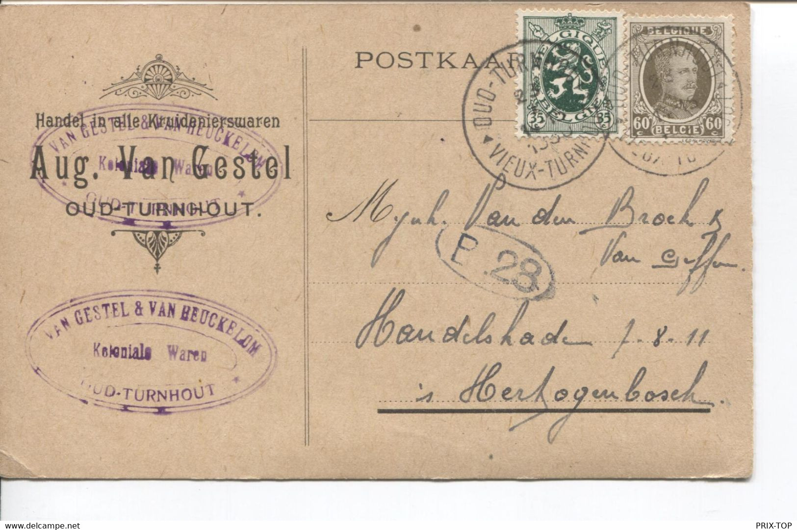 RF3047/ TP 255 Houyoux -283 S/CP Handel Kruidenierswaren A.Van Gestel C.Oud-Turnhout 23/1/1930 > Hertogenbosch - Cartas & Documentos