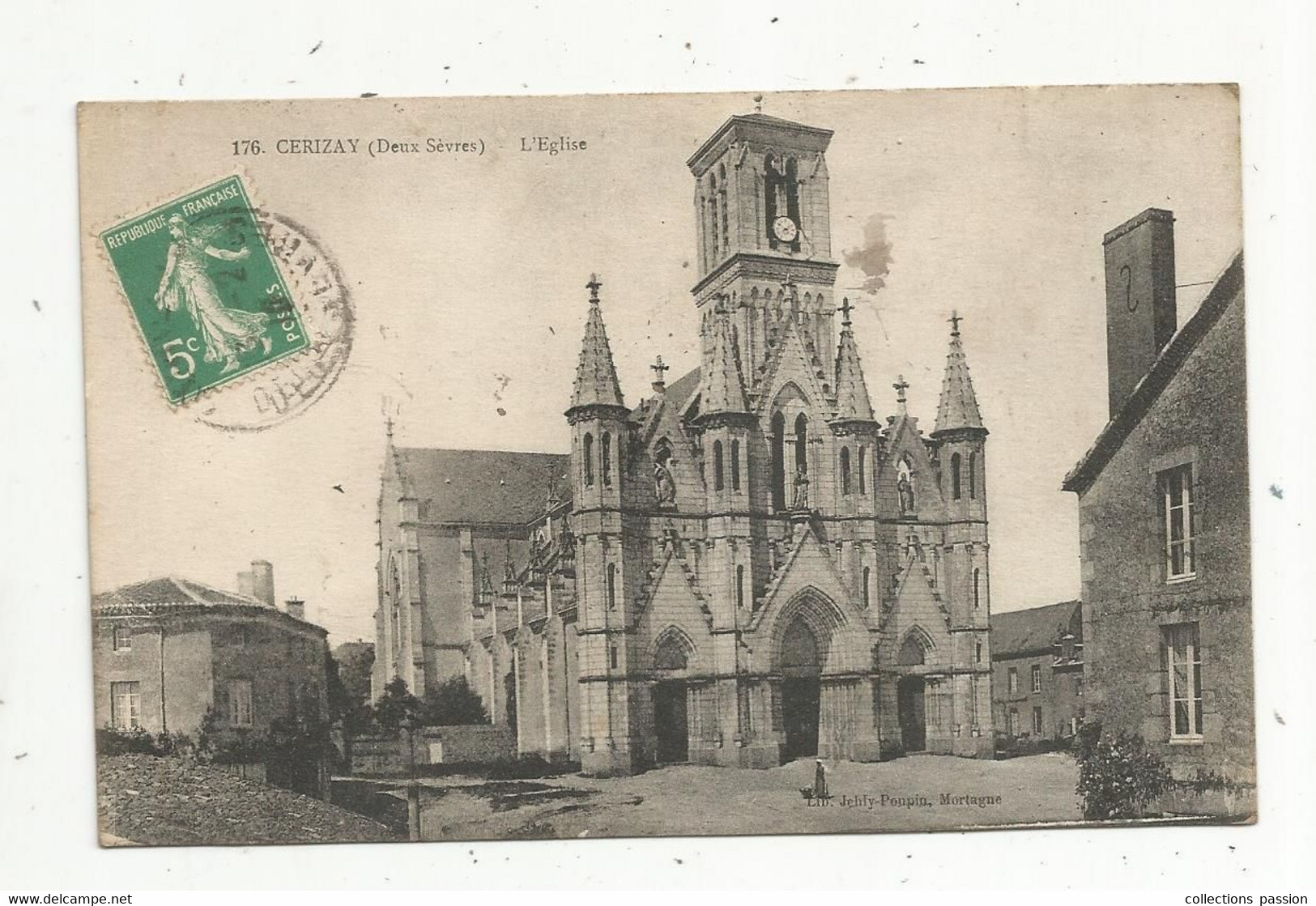 Cp , 79 , CERIZAY , L'église ,  Voyagée 1910 - Cerizay