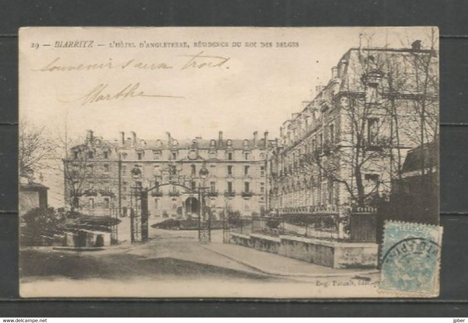 France - BIARRITZ - 1 CP - Hôtel D'Angleterre, Résidence Du Roi Des Belges - Verso Cachet La Bastide De Clairence - Biarritz