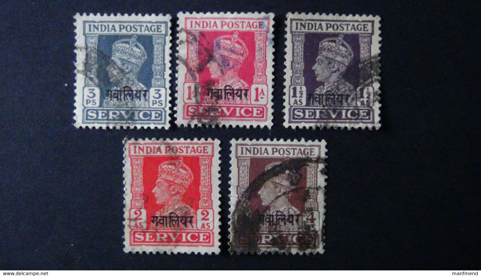 India - Gwalior - 1940-42 - Mi:IN-GW D48,52,54-6 O - Look Scan - Gwalior