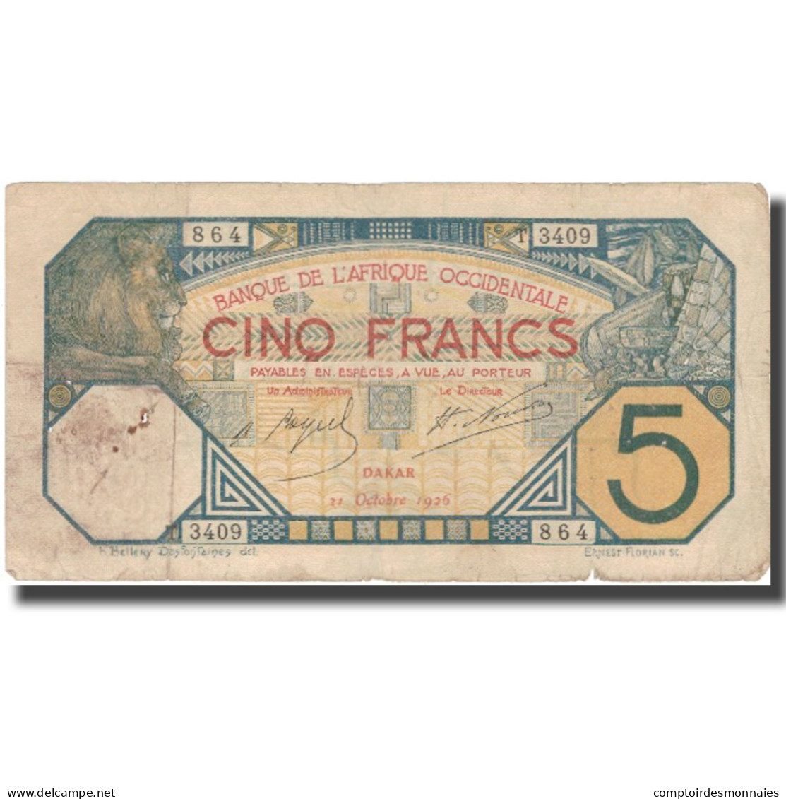 Billet, French West Africa, 5 Francs, 1926, 1926-02-17, KM:5Bc, TB - Westafrikanischer Staaten