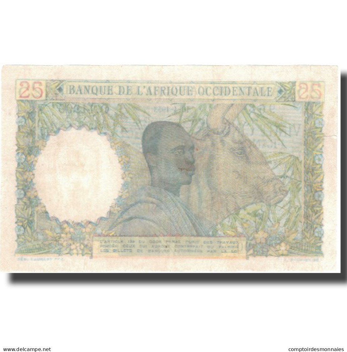 Billet, French West Africa, 25 Francs, 1953-04-10, KM:38, TTB - West African States