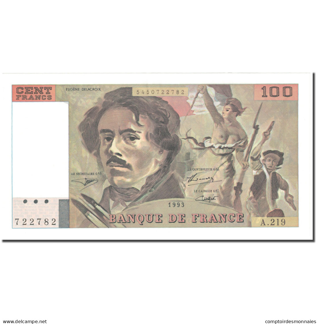 France, 100 Francs, Delacroix, 1993, Undated (1993), SUP, Fayette:69bis.7 - 100 F 1978-1995 ''Delacroix''