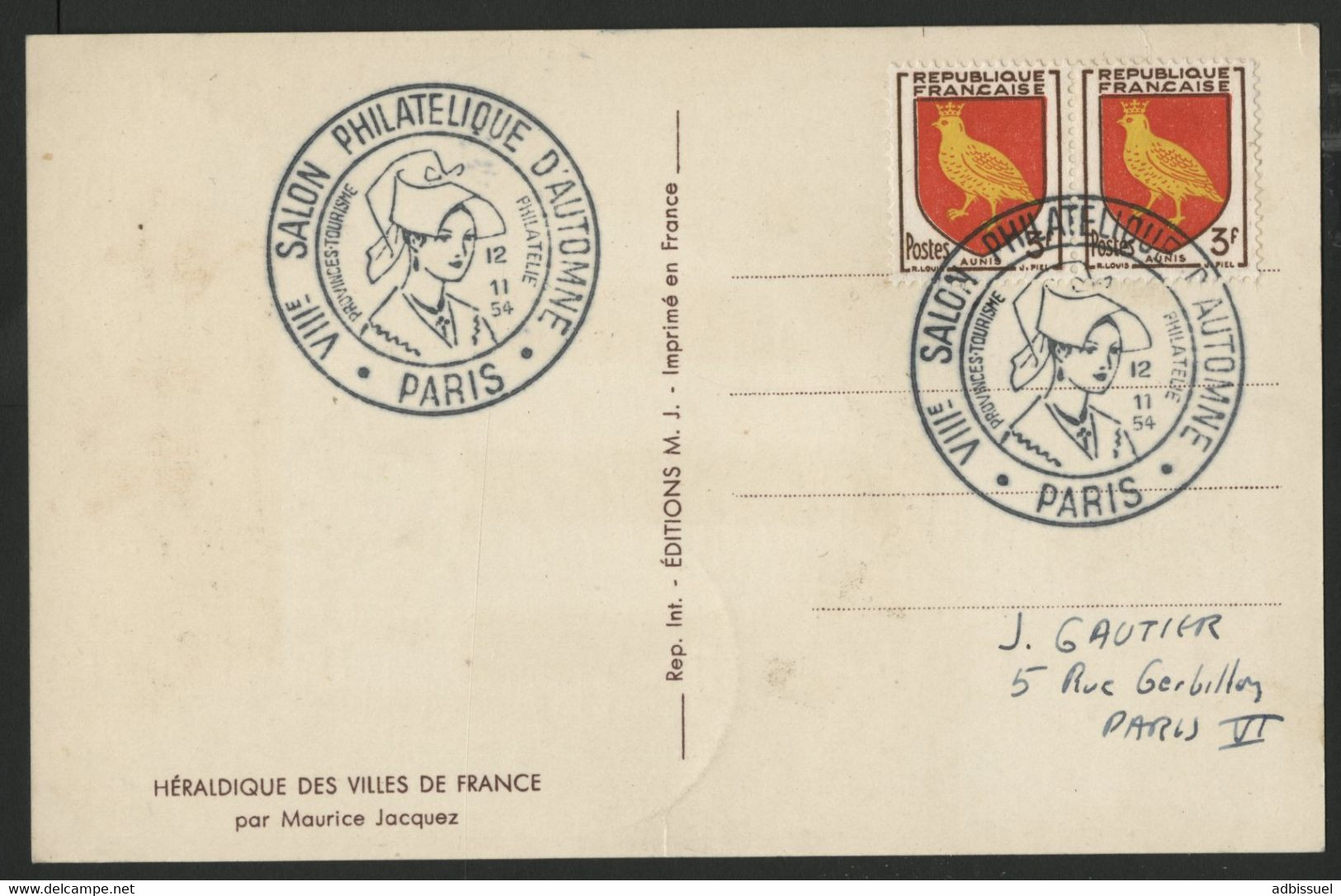 FRANCE N° 534 BLASON DE RENNES SUR CARTE MAXIMUM EN 1954 (voir Description) - 1940-1949