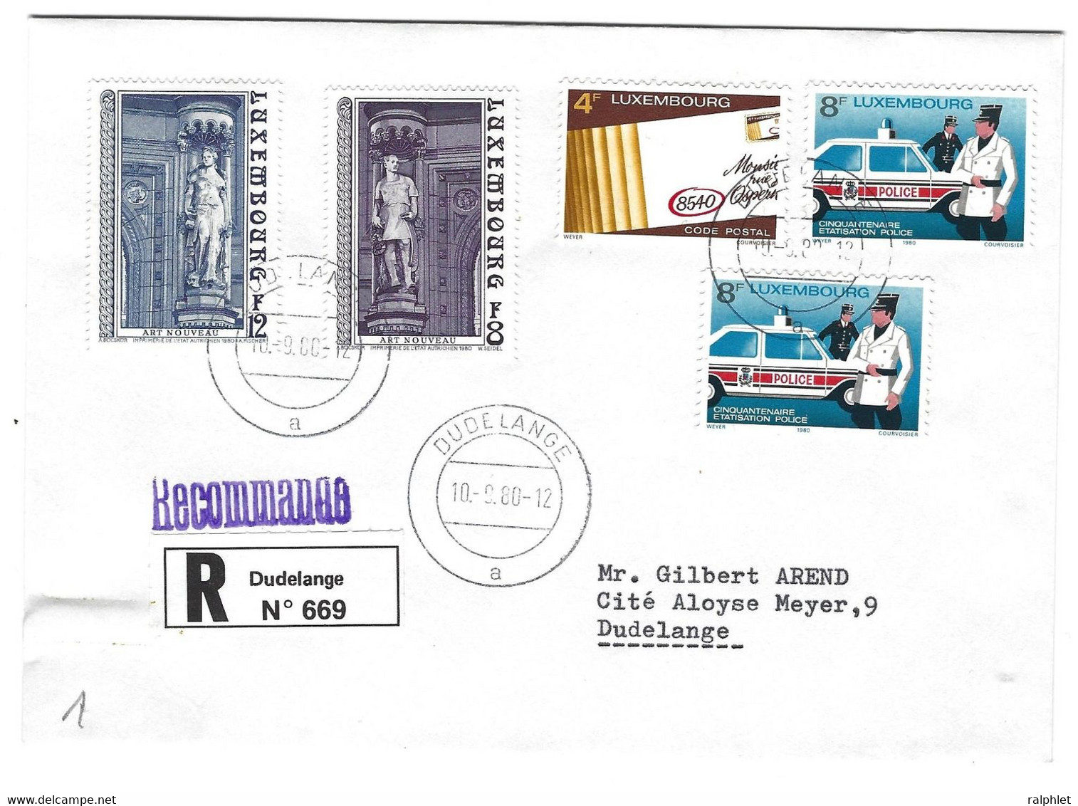 Luxembourg 1980 Code Postal Police Art Nouveau ¦ ... ¦ Postleitzahl Polizei Jugendstil - Otros & Sin Clasificación