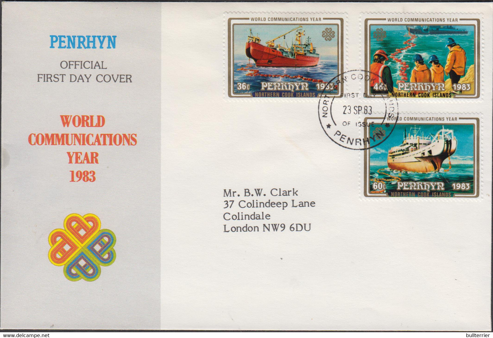 COOK ISLANDS -  1983- INT TELECOM YEAR /SUBMARINE CABLE  SET OF 3 ON  ILLUSTRATED FDC - Cook
