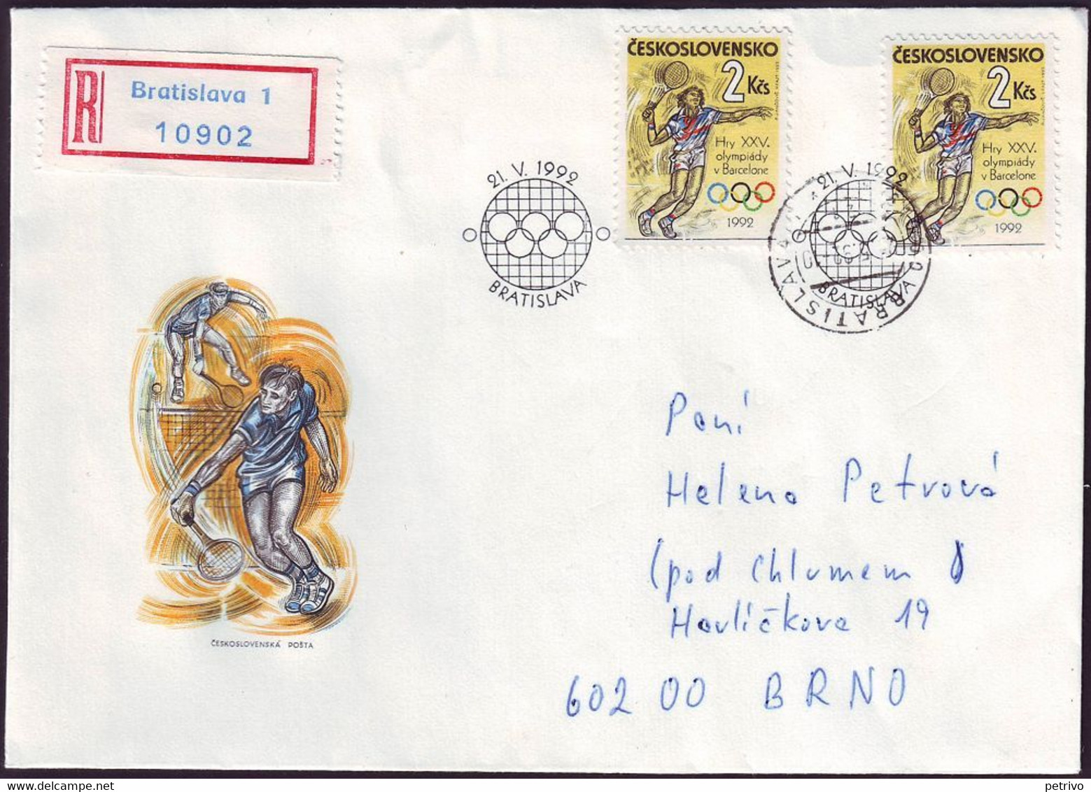 Czechoslovakia - 1992 D - Olympic Games 1992 - FDC  (tennis) - Sommer 1992: Barcelone