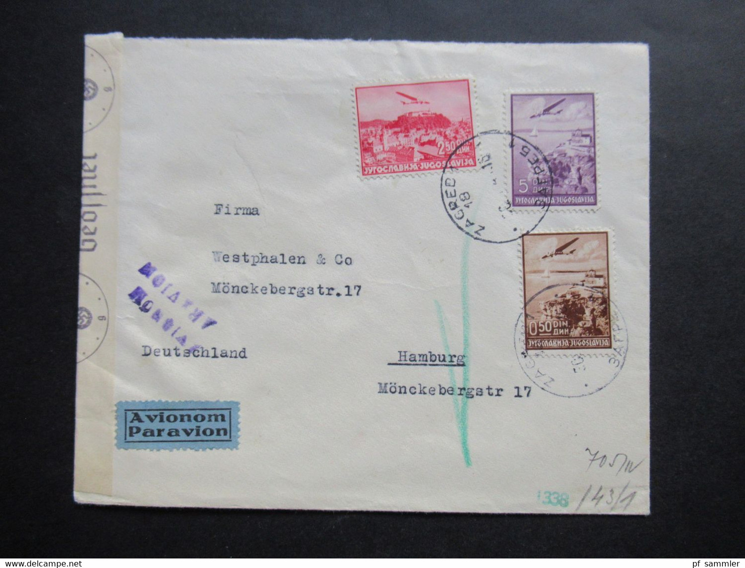 Jugoslawien 1941 Zensurbeleg / OKW Zensur / Mehrfachzensur Luftpost Zagreb An Westphalen & Co. In Hamburg - Storia Postale