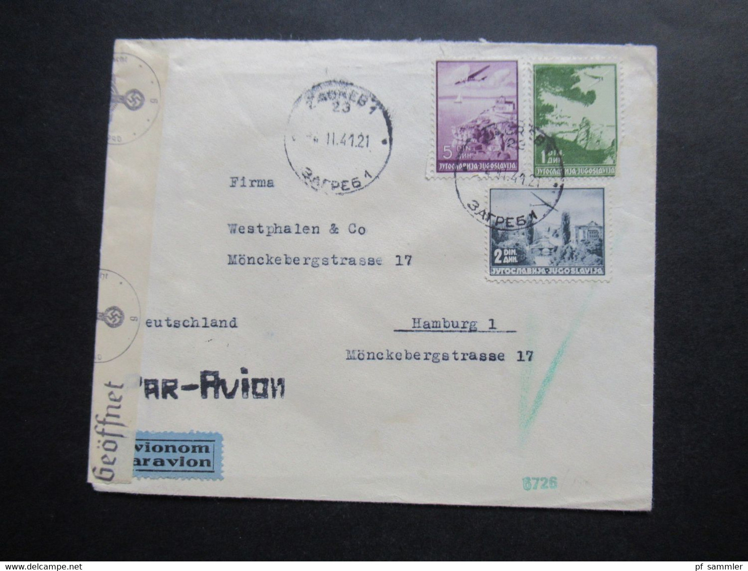 Jugoslawien 1941 Zensurbeleg / OKW Zensur / Mehrfachzensur Luftpost Zagreb An Westphalen & Co. In Hamburg - Storia Postale