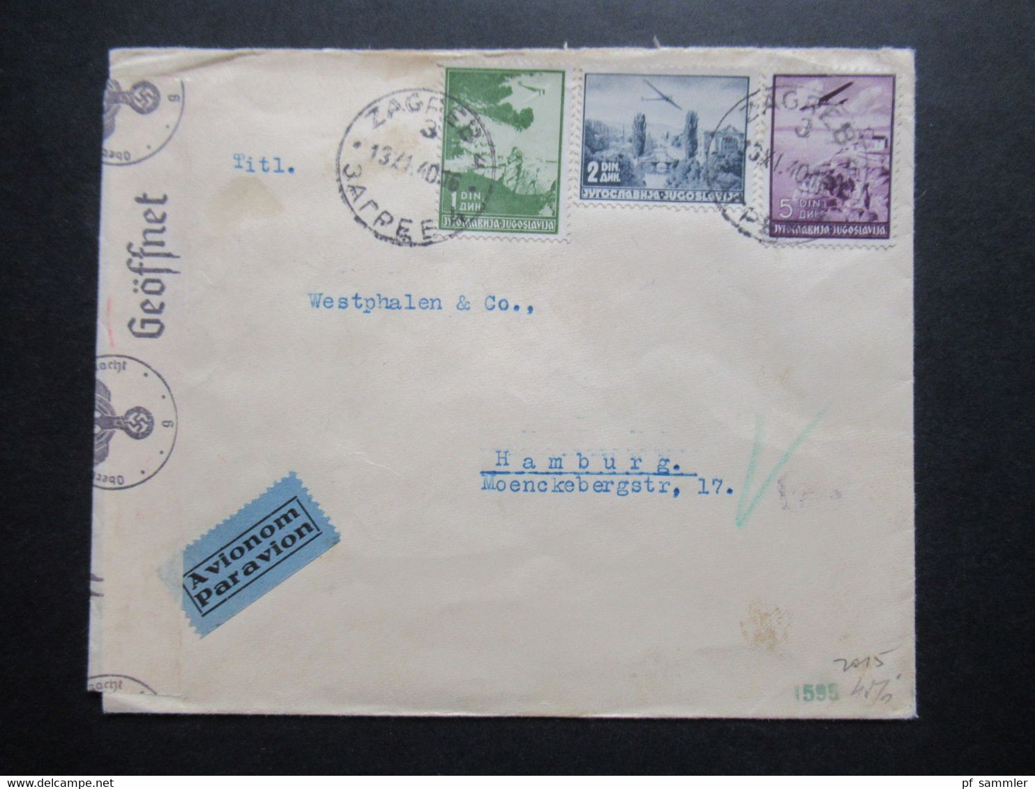 Jugoslawien 1940 Zensurbeleg / OKW Zensur / Mehrfachzensur Luftpost Zagreb An Westphalen & Co. In Hamburg - Lettres & Documents