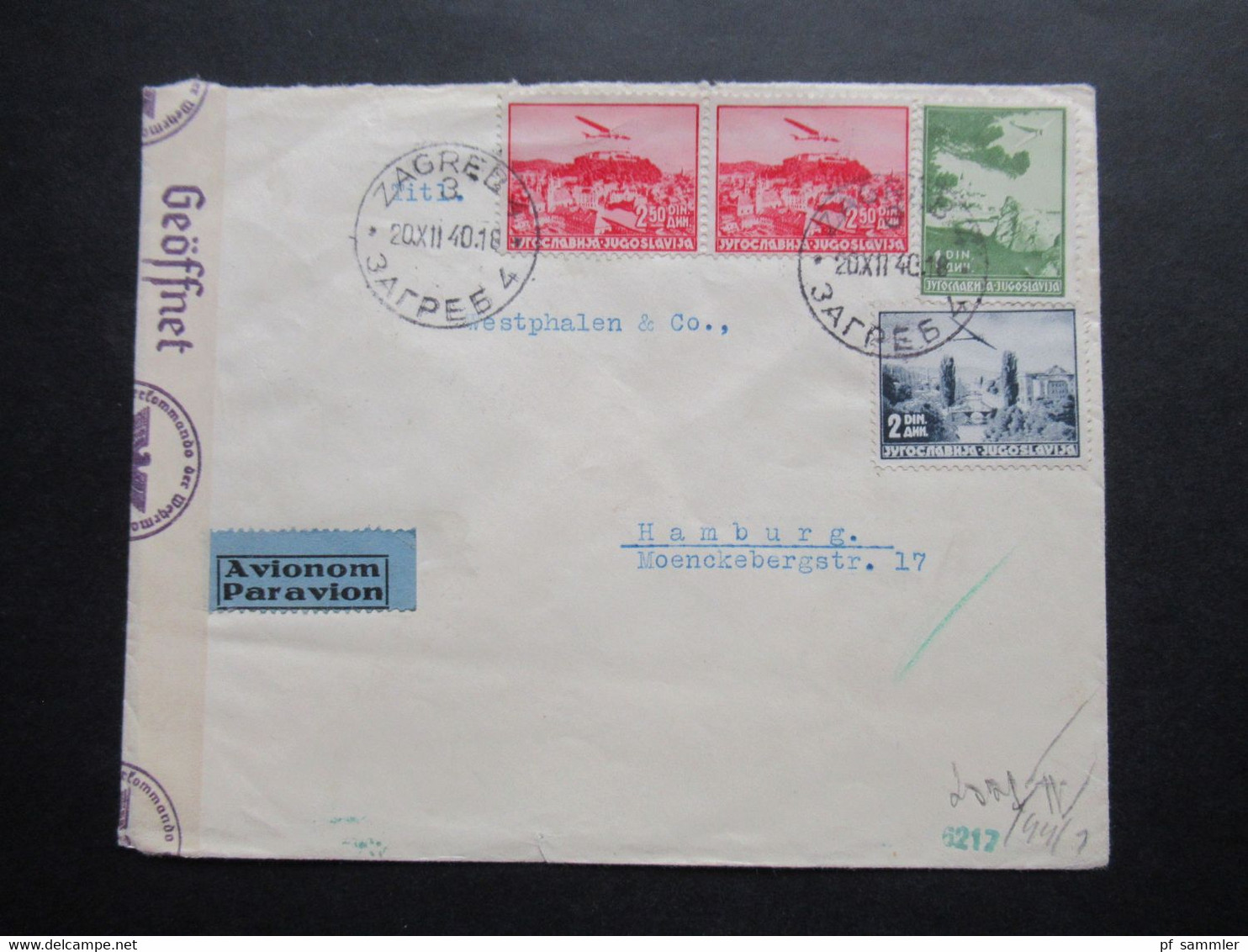 Jugoslawien 1940 Zensurbeleg / OKW Zensur / Mehrfachzensur Luftpost Zagreb An Westphalen & Co. In Hamburg - Storia Postale