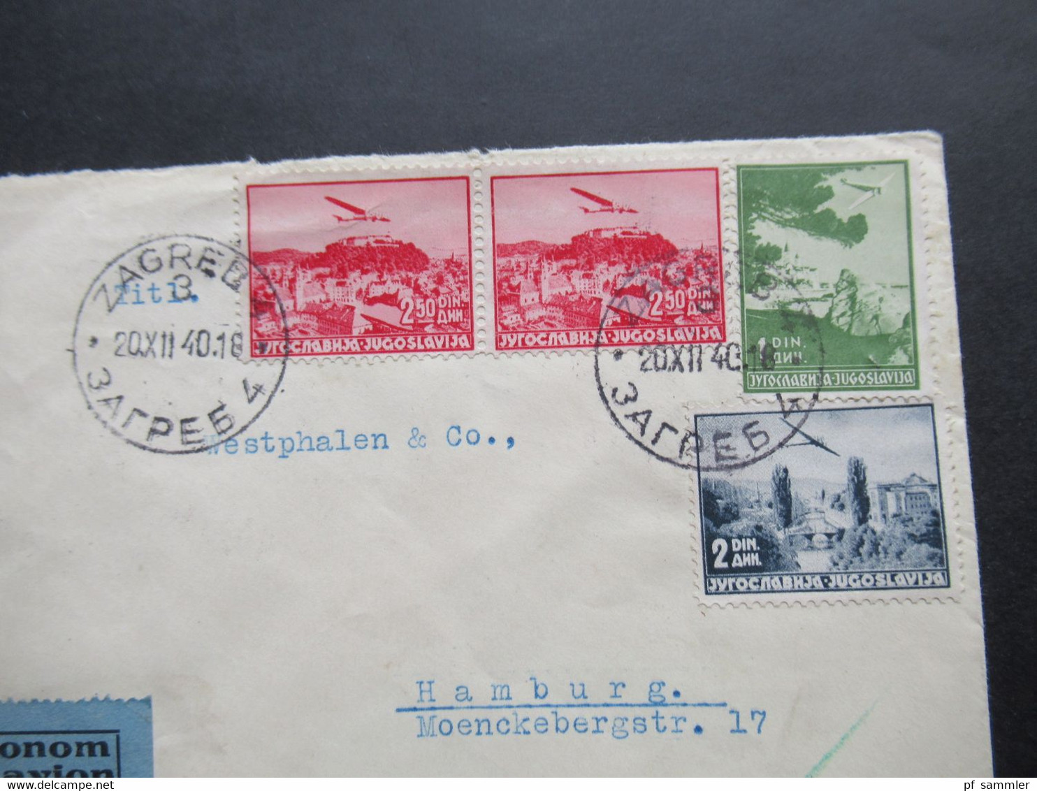 Jugoslawien 1940 Zensurbeleg / OKW Zensur / Mehrfachzensur Luftpost Zagreb An Westphalen & Co. In Hamburg - Storia Postale