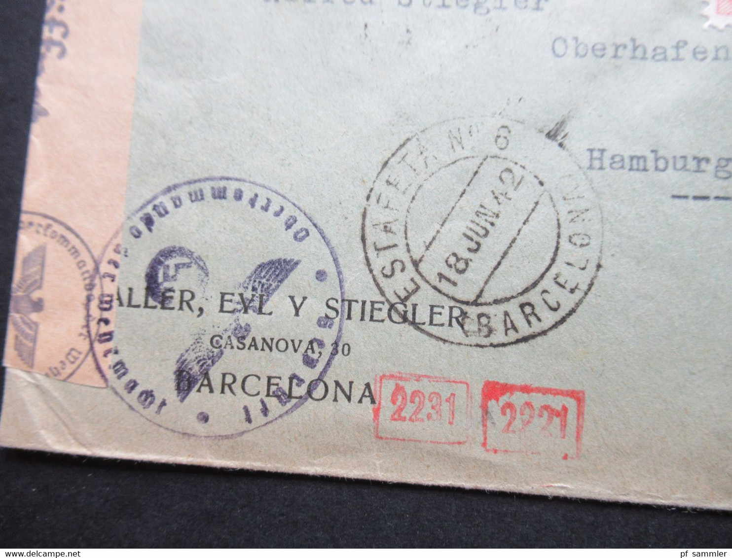 Spanien 1942 Zensurbeleg / OKW Zensur / Mehrfachzensur Viele Stempel! Barcelona Befreiungsstempel / Propaganda - Storia Postale