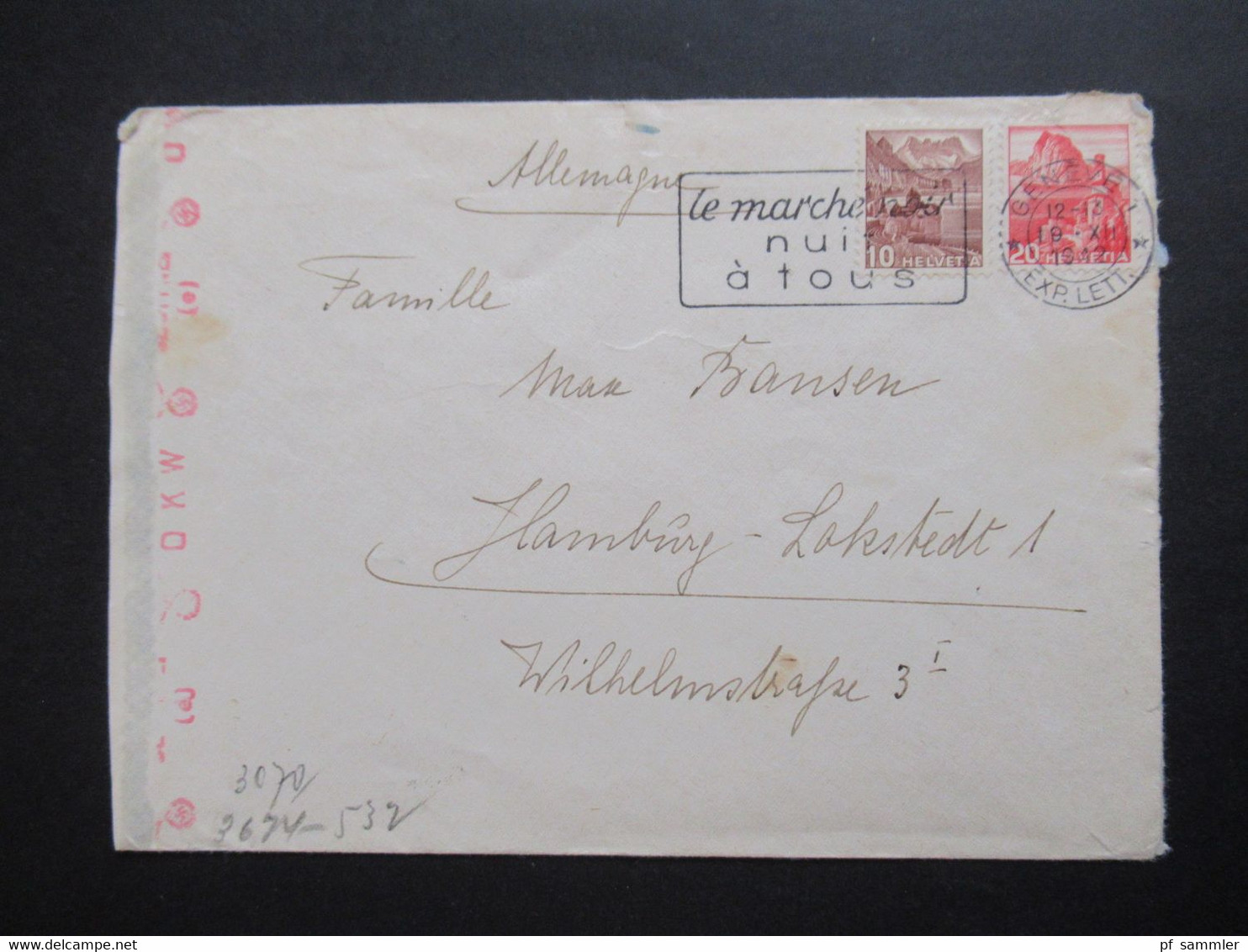 Schweiz 1942 Zensurbeleg / Mehrfachzensur Mit Zensurstreifen OKW  Geneve - Hamburg Lokstedt - Briefe U. Dokumente