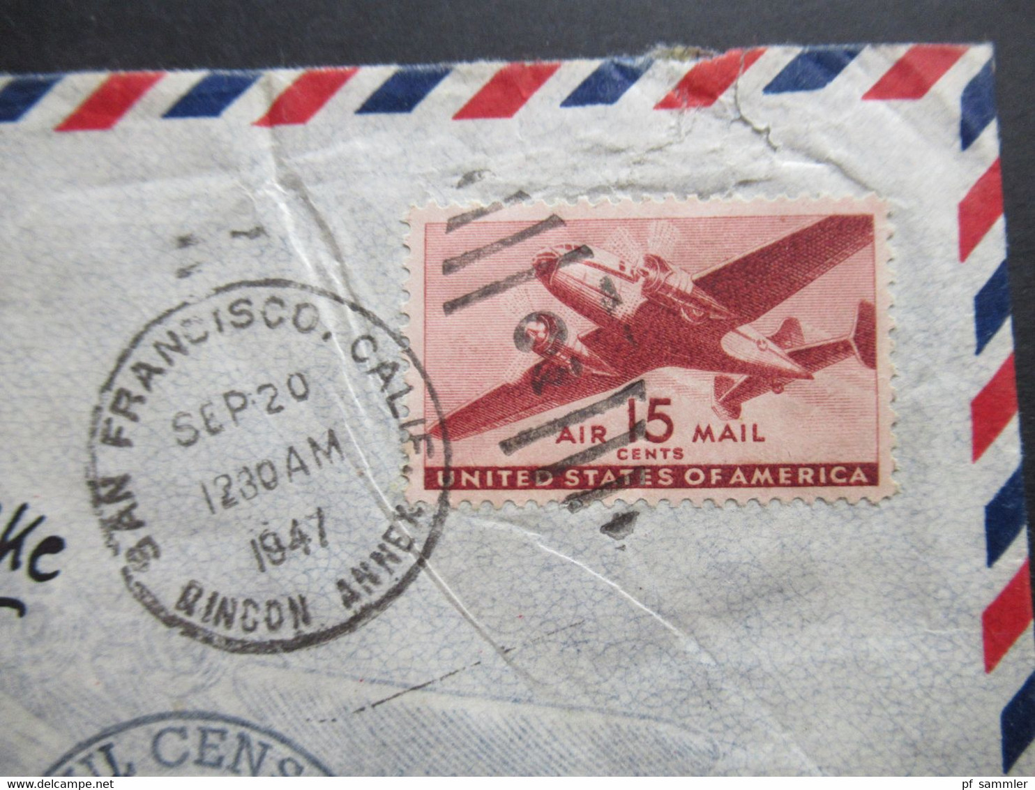 USA 1947 Zensurbeleg Air Mail Nach Berlin Neukölln US Civil Censorship Passed 30172 Und Verschlussstreifen Opened By - Storia Postale