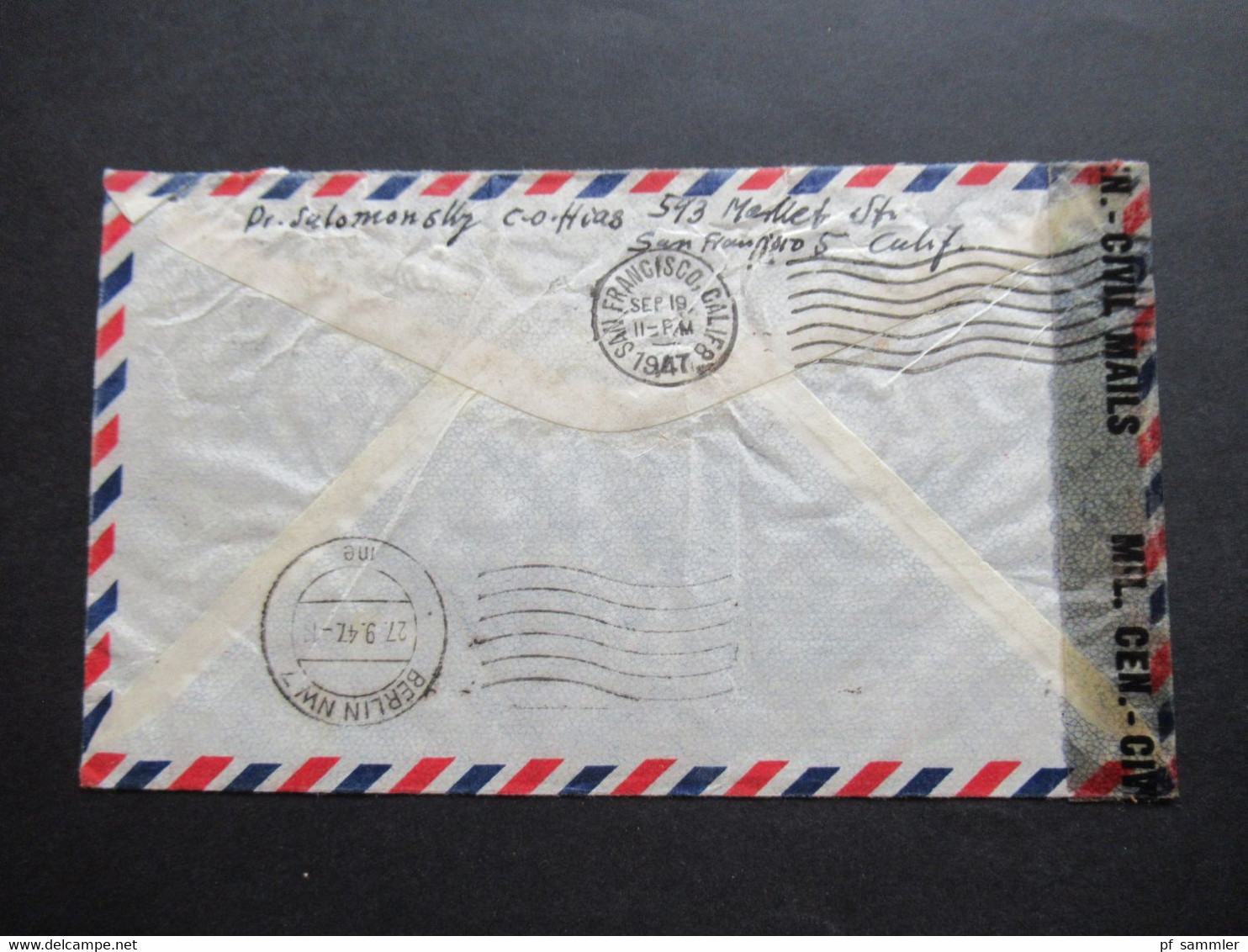 USA 1947 Zensurbeleg Air Mail Nach Berlin Neukölln US Civil Censorship Passed 30172 Und Verschlussstreifen Opened By - Briefe U. Dokumente