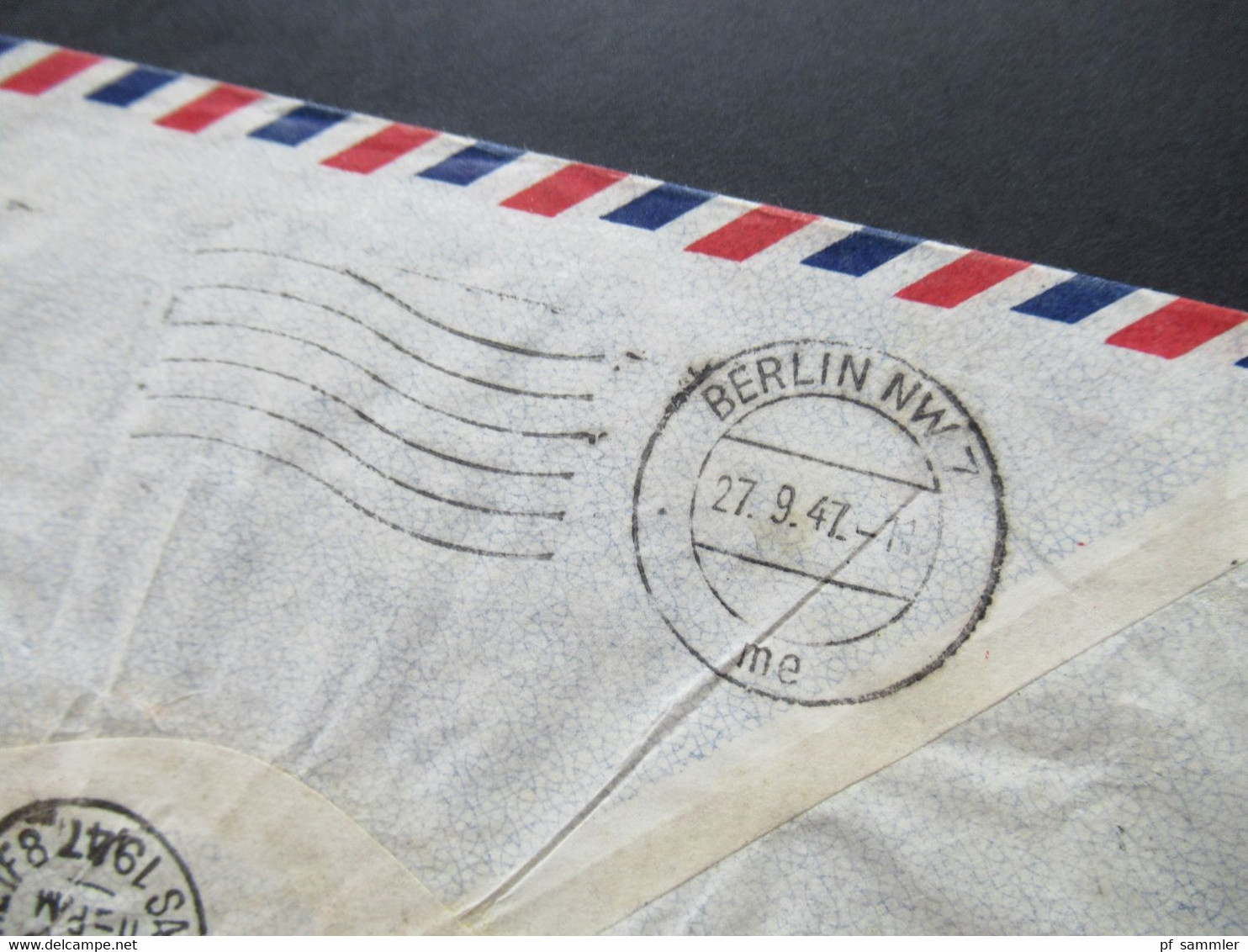 USA 1947 Zensurbeleg Air Mail Nach Berlin Neukölln US Civil Censorship Passed 30172 Und Verschlussstreifen Opened By - Storia Postale