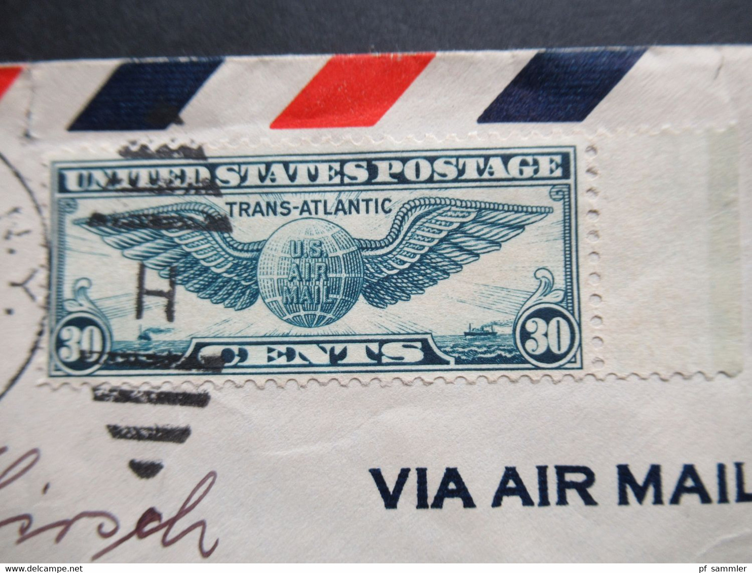 USA 1940 Zensurbeleg Air Mail Flugpost OKW Zensur Flugpostmarke Trans Atlantic Nr. 450 EF Randstück - Briefe U. Dokumente