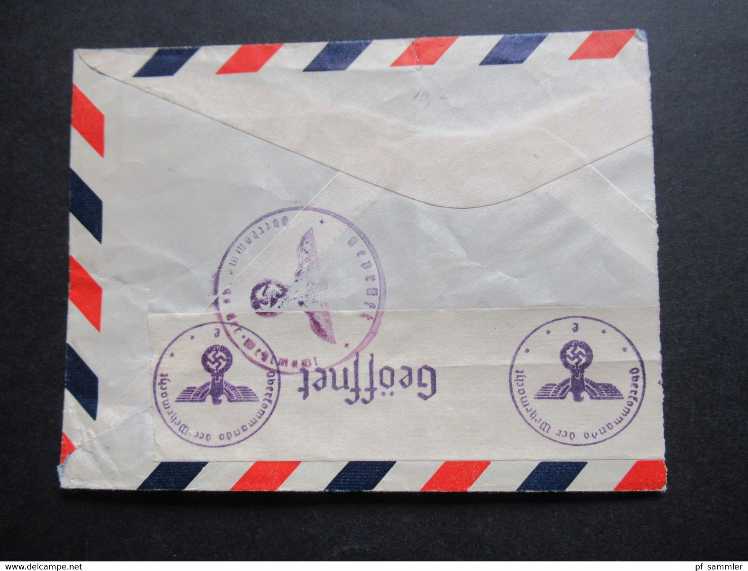USA 1940 Zensurbeleg Air Mail Flugpost OKW Zensur Flugpostmarke Trans Atlantic Nr. 450 EF Randstück - Cartas & Documentos