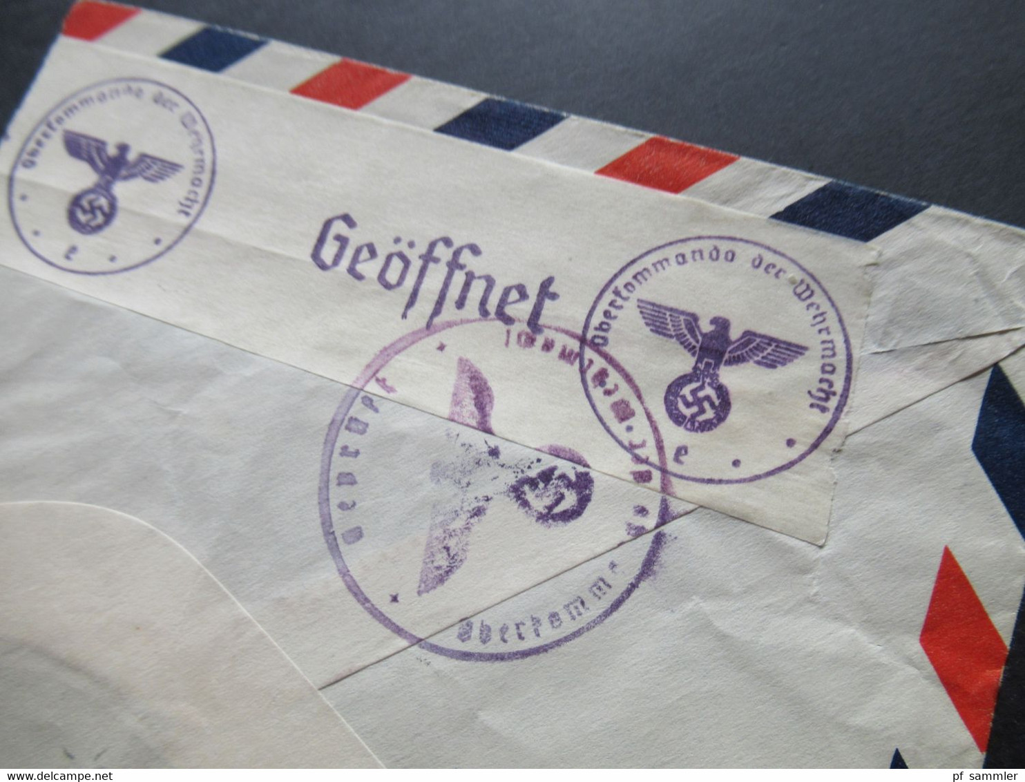 USA 1940 Zensurbeleg Air Mail Flugpost OKW Zensur Flugpostmarke Trans Atlantic Nr. 450 EF Randstück - Briefe U. Dokumente