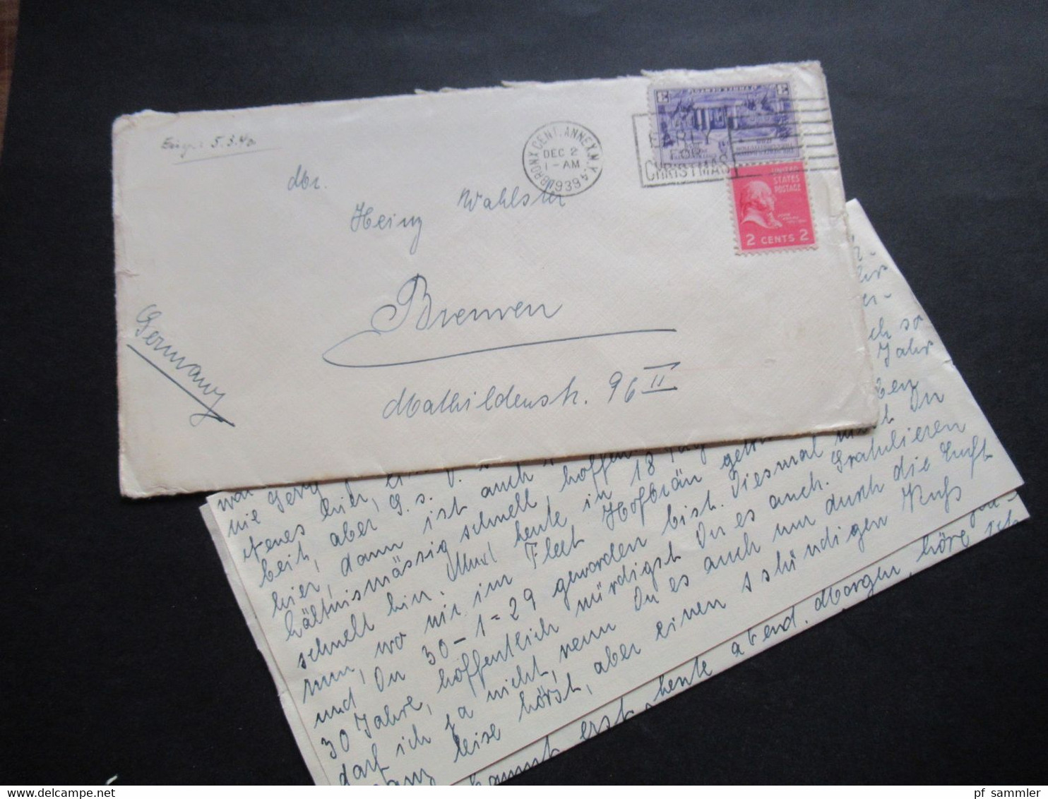 USA 1939 Zensurbeleg Mit Inhalt! Zensurstreifen OKW Geöffnet Stempel Bronx Cent Annex N.Y. Nach Bremen Gesendet - Cartas & Documentos