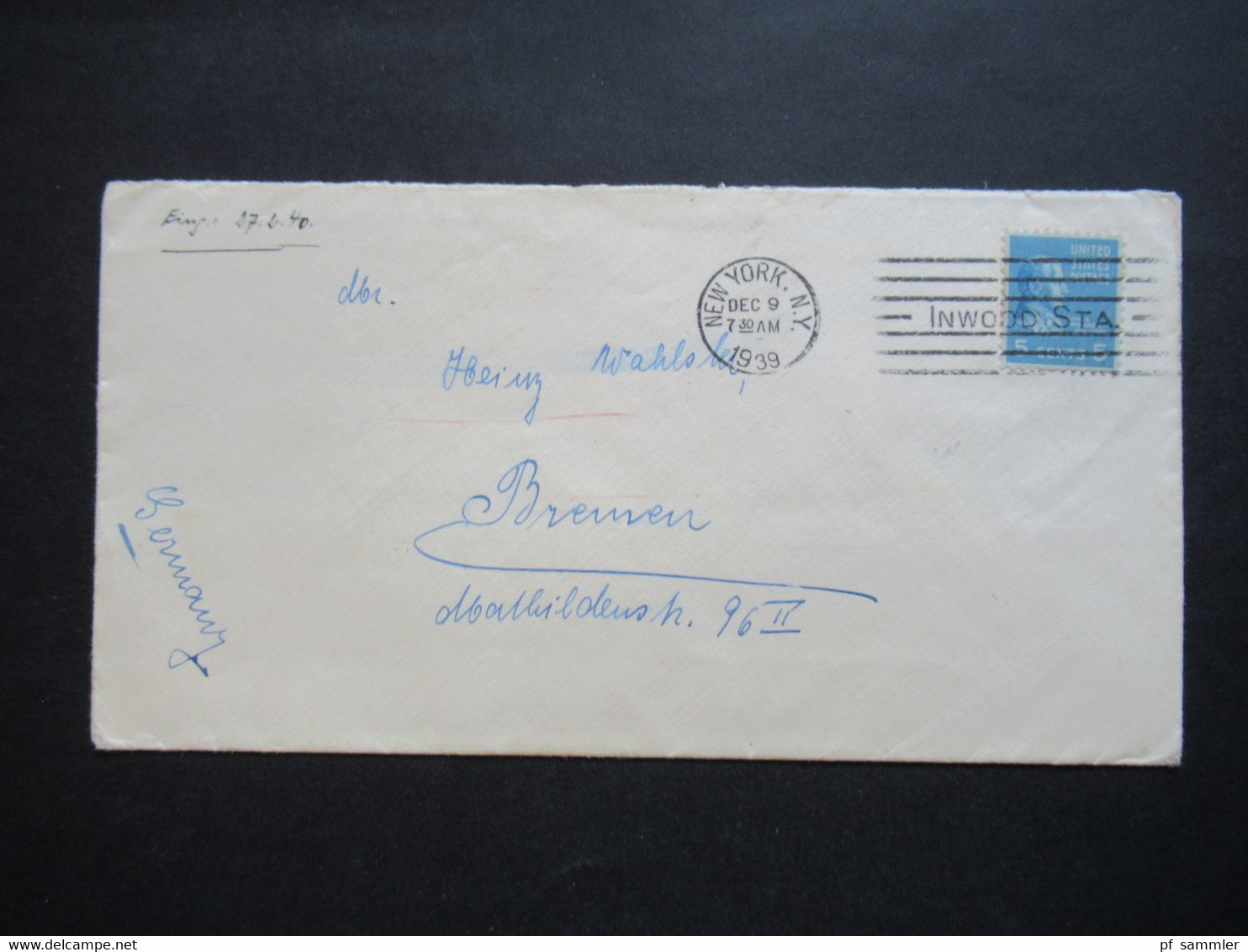 USA 1939 Zensurbeleg Zensurstreifen OKW Geöffnet Nach Bremen Gesendet. Stempel New York Inwood Sta. - Lettres & Documents