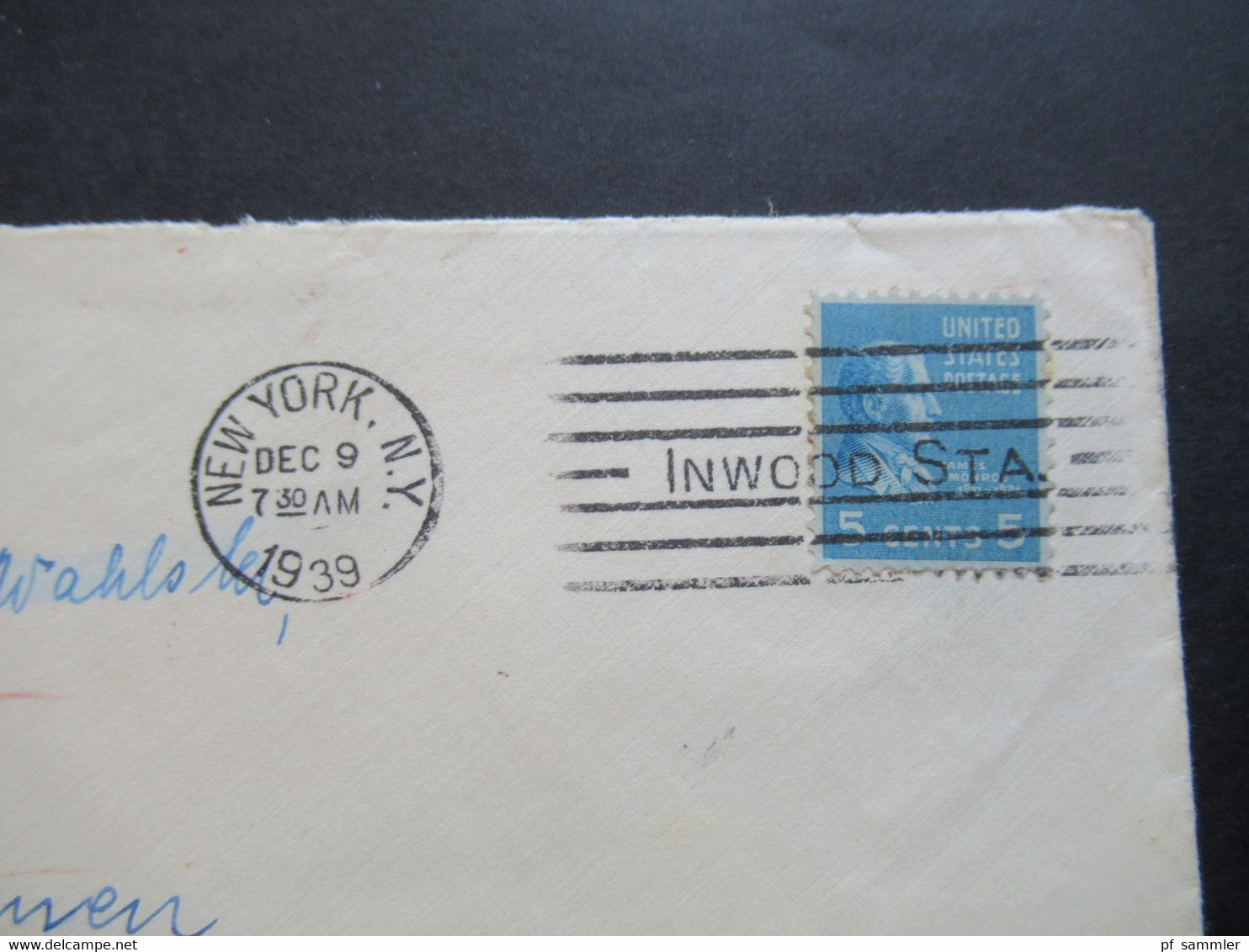 USA 1939 Zensurbeleg Zensurstreifen OKW Geöffnet Nach Bremen Gesendet. Stempel New York Inwood Sta. - Storia Postale