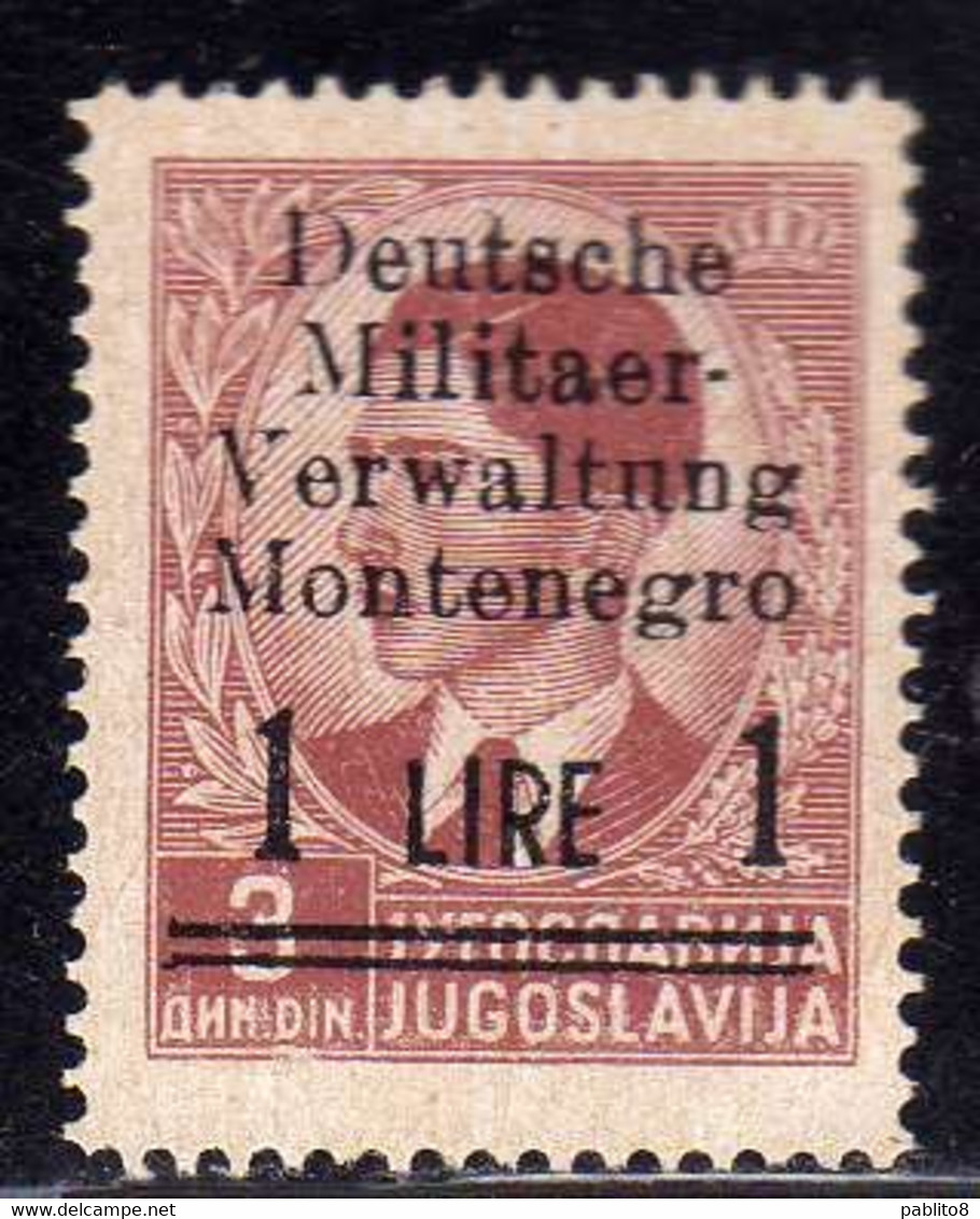 MONTENEGRO 1943 OCCUPAZIONE TEDESCA CETTIGNE SOPRASTAMPATO SURCHARGE LIRE 1 LIRA SU 3d MNH - Duitse Bez.: Montenegro