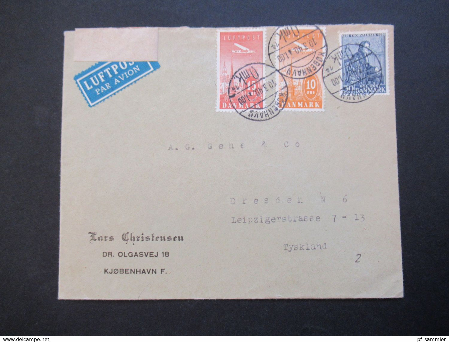 Dänemark 1940 Zensurbeleg OKW Zensurstreifen Geprüft Air Mail Luftpostmarken Nr. 217 / 218 Umschlag Lars Christiansen - Covers & Documents