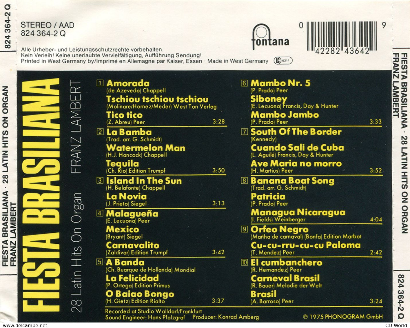 Franz Lambert (1975) Fiesta Brasiliana (28 Latin Hits On Organ) (824 364-2  Q)
